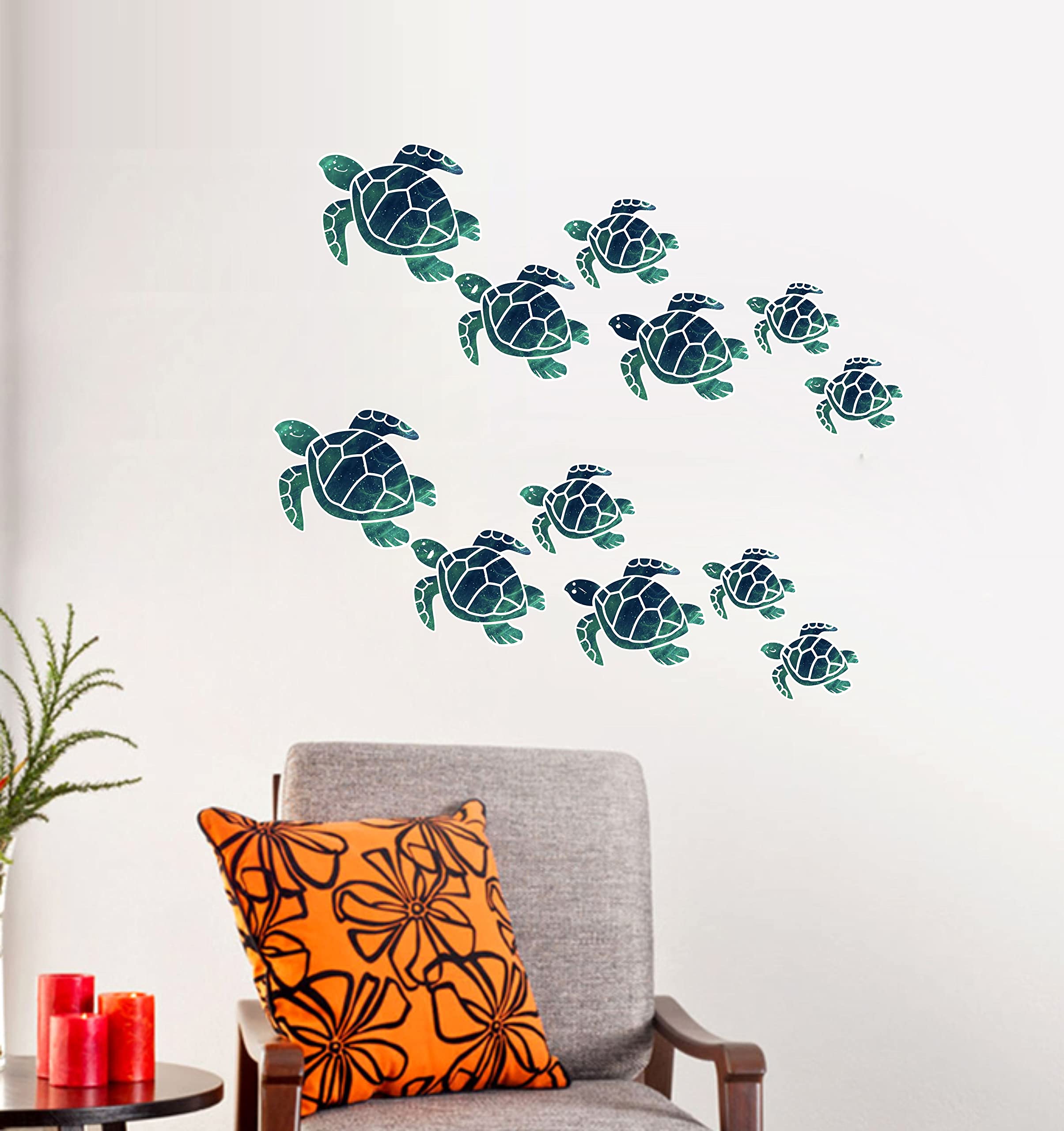 K2A DESIGN,Beautiful Group of Turtle Wall Sticker for Decoration, Multicolor, PVC Vinyl