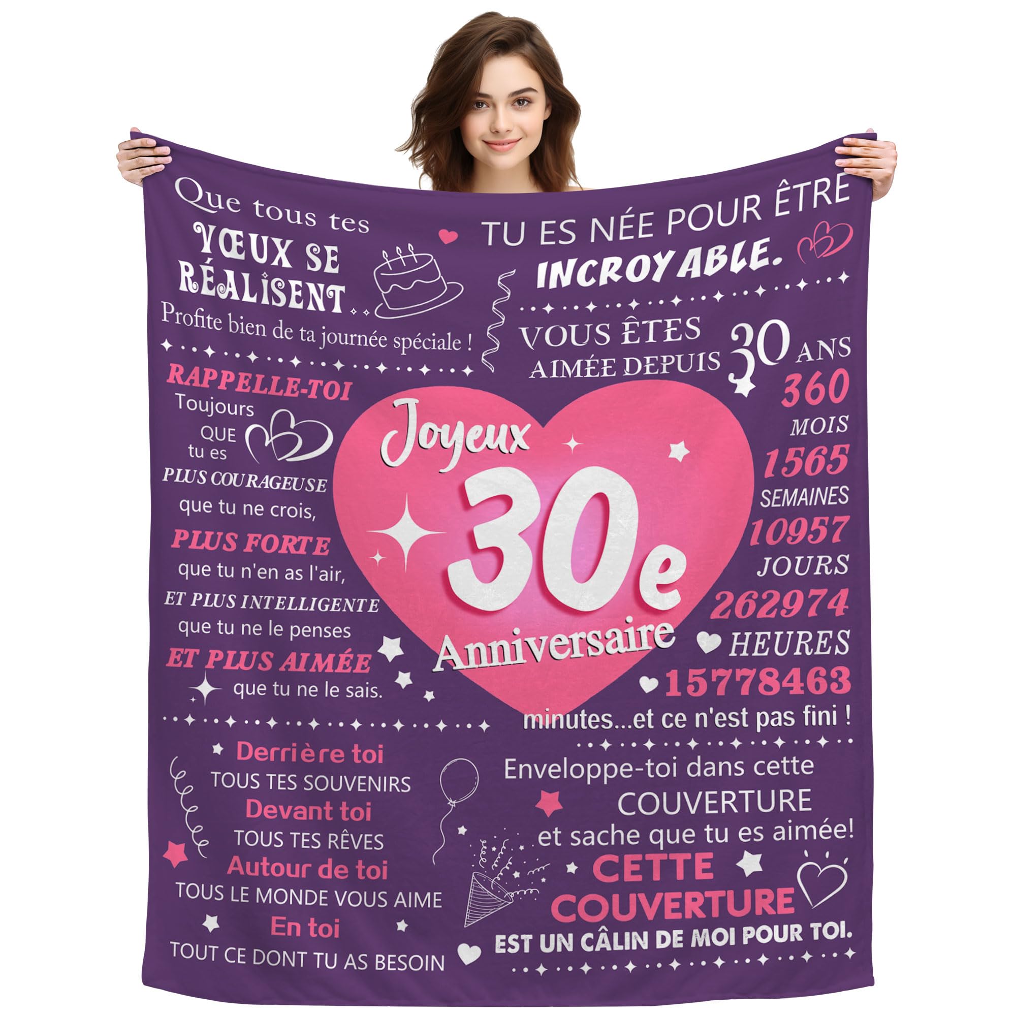 Original Plaid Couverture Cadeau pour 30 Ans d'Anniversaire Amie Maman Sœur Copine Épouse Idée Canapé Couverture de Sieste Châle (30)