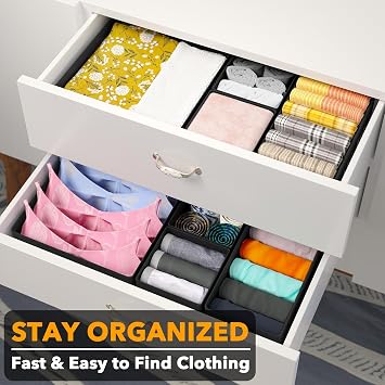 SpaceAid Drawer Organiser for Clothes, 12 Pack Dresser Drawer Organiser Bins, Closet Organisers and Storage Dividers for Clothing, Underwears, Socks (Black)