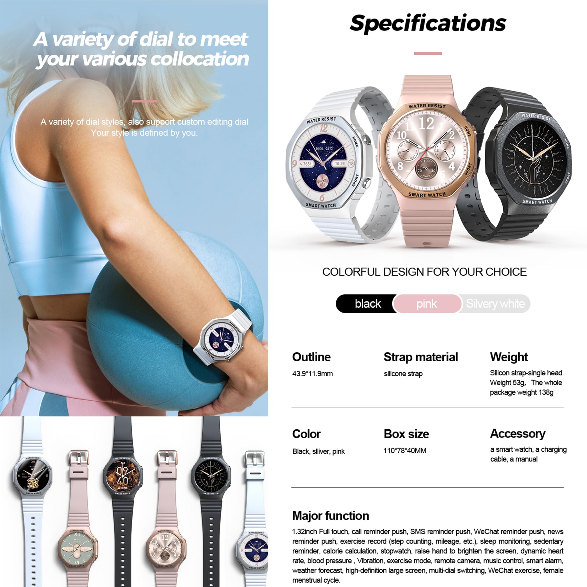 Reloj Inteligente Mujer con Llamadas, 1,32 AMOLED Pulgada Smartwatch Deportivo con Podometro Pulsometro SpO2 Sueño Presion Arterial Pulsera Actividad 5ATM Reloj Digital para iOS Android (Oro)