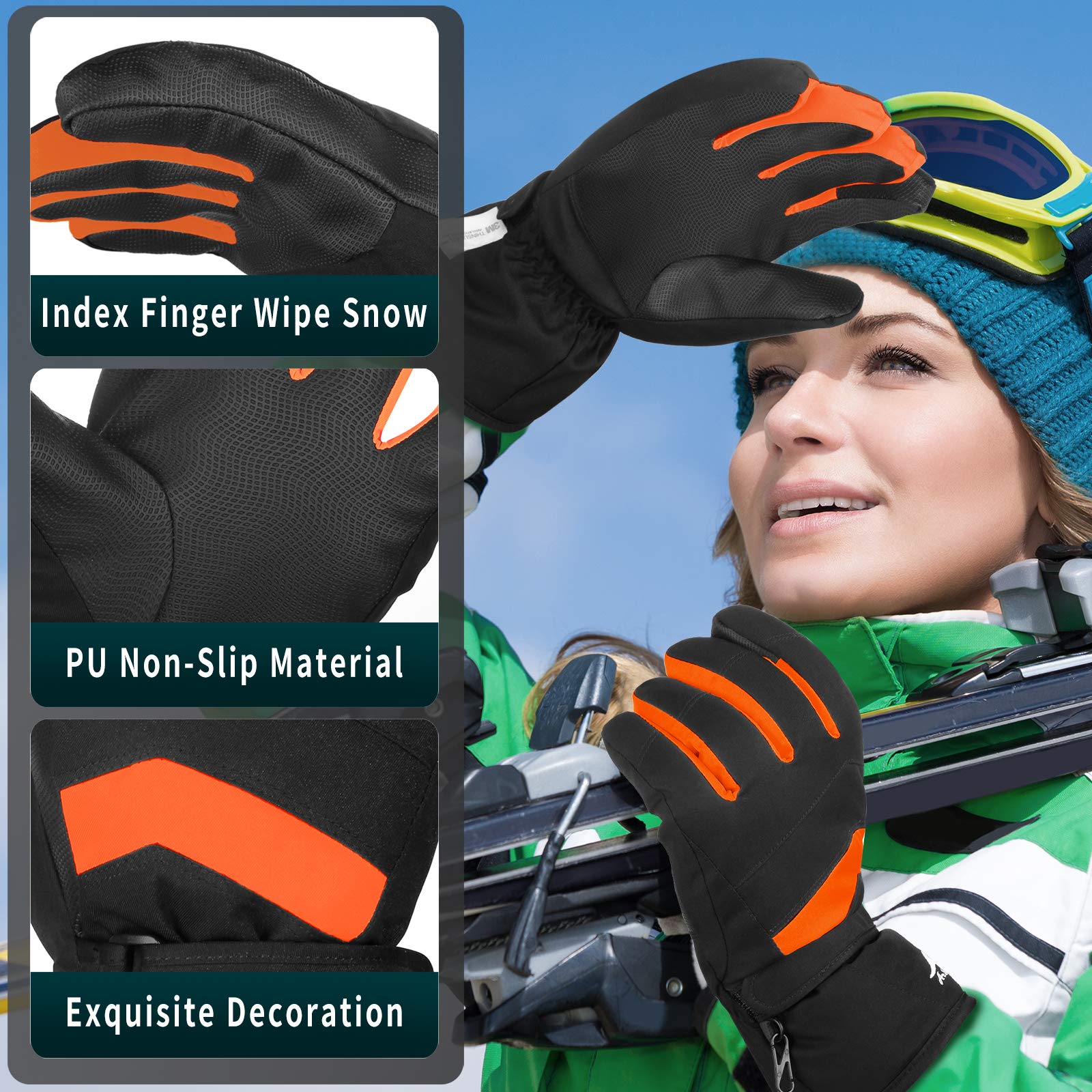 Achiou Guanti da sci da neve invernali caldi 3M Thinsulate impermeabili touchscreen uomo donna
