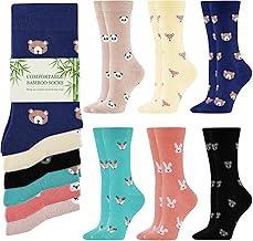 Womens Bamboo Socks, Ladies Breathable Soft Animal Socks, Comfortable Seamless Crew Sock Dress Sock Gifts for Ladies Women Wife Mum Daughter 6 Pairs, 4-8