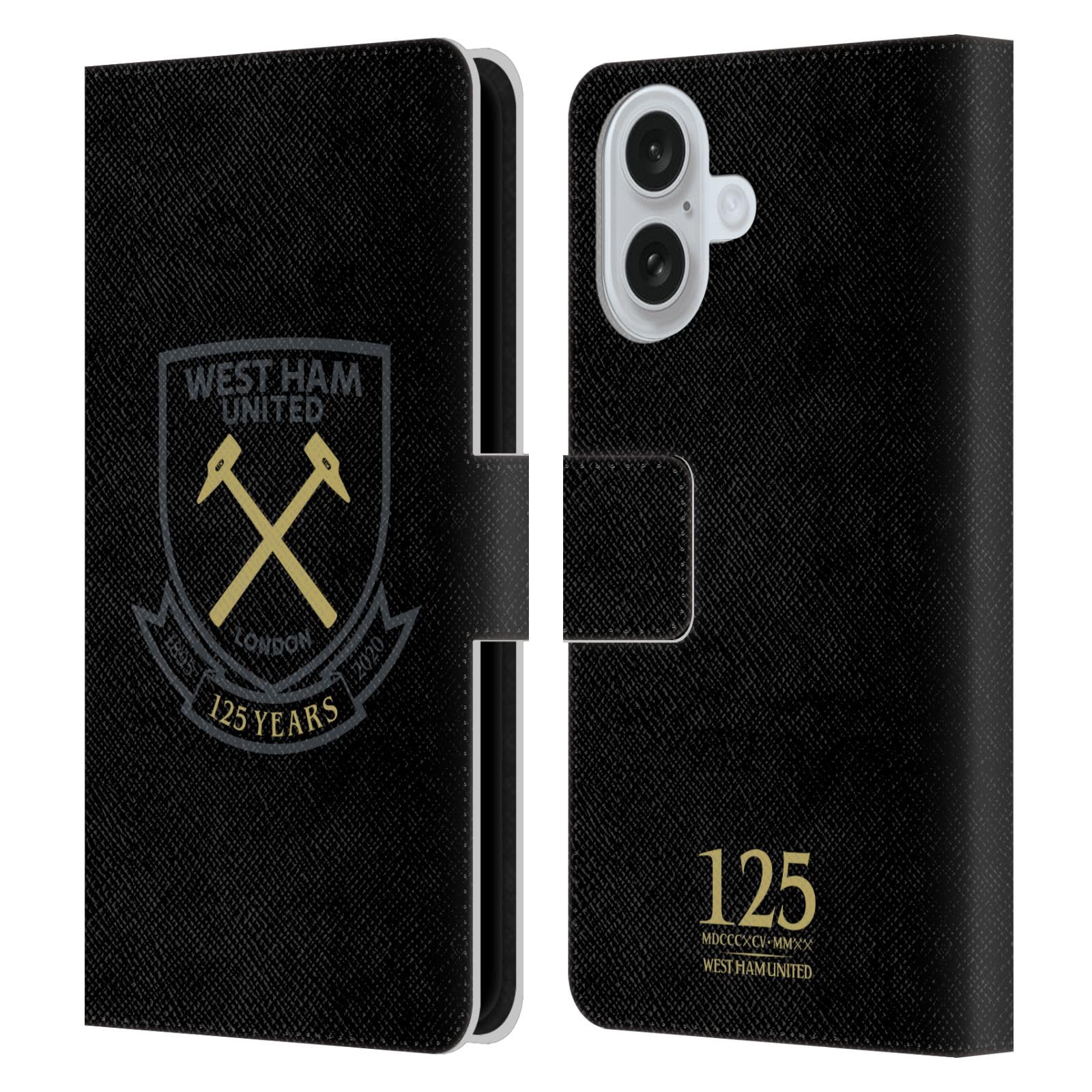 Head Case Designs Officially Licensed West Ham United FC Black Claret Crest 125 Year Anniversary Leather Wallet Case Compatible With Apple iPhone 16