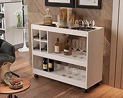 Aparador Bar Buffet Para Sala Com Adega E Rodízios 4050 (Off White)