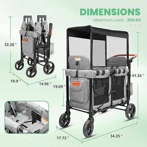 Miniatura 2 de Cochecito para 2 niños  Cochecito de empuje de doble plaza con toldo  Carro plegable plegable para niños pequeños y bebés con almohadillas de