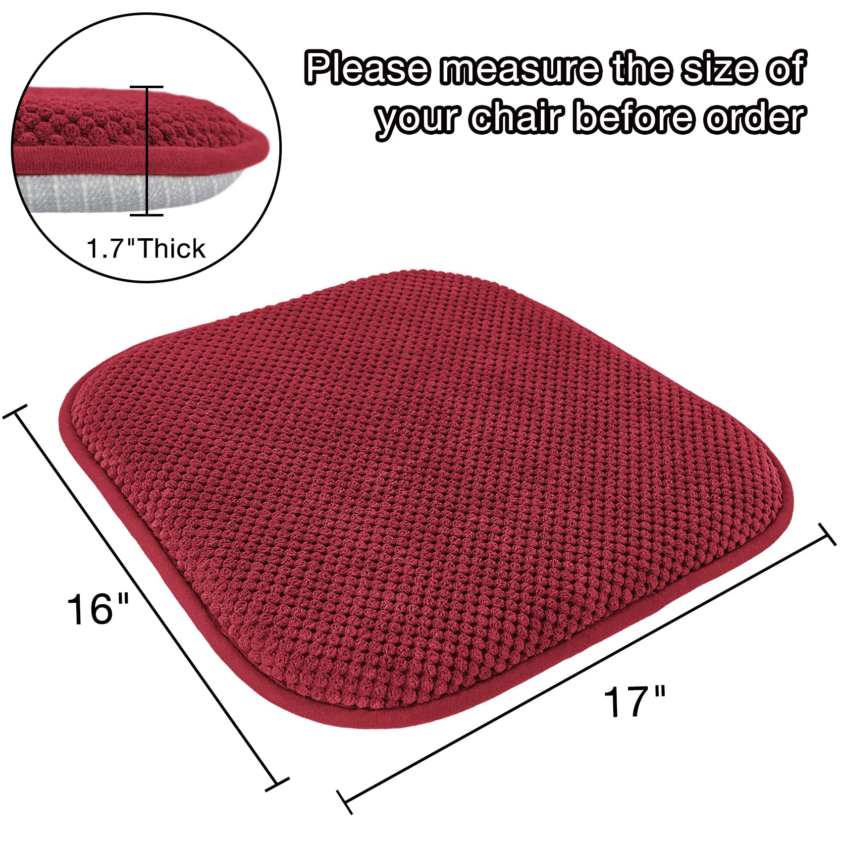 PAGGED Red Kitchen Dining Chairs Cushions Set of 4 Non Slip Foam Patio Seat Cushions Washable Soft Thick Pads Large Wooden Metal Tapered Chair Cushions,17" x 16"