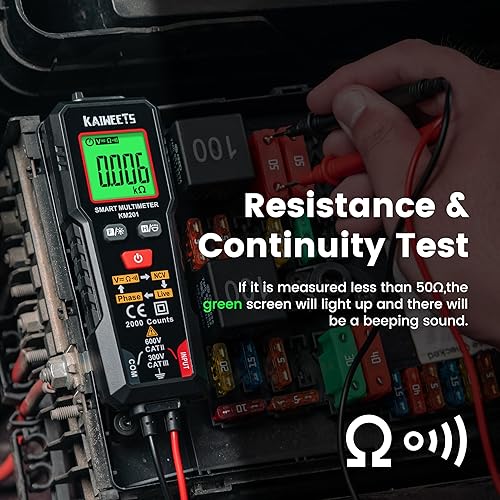 Miniatura 5 de KAIWEETS Multímetro inteligente TRMS 2000 cuentas, voltímetro con NCV mide voltaje de CA CC, resistencia, continuidad, fase, probador de voltaje de