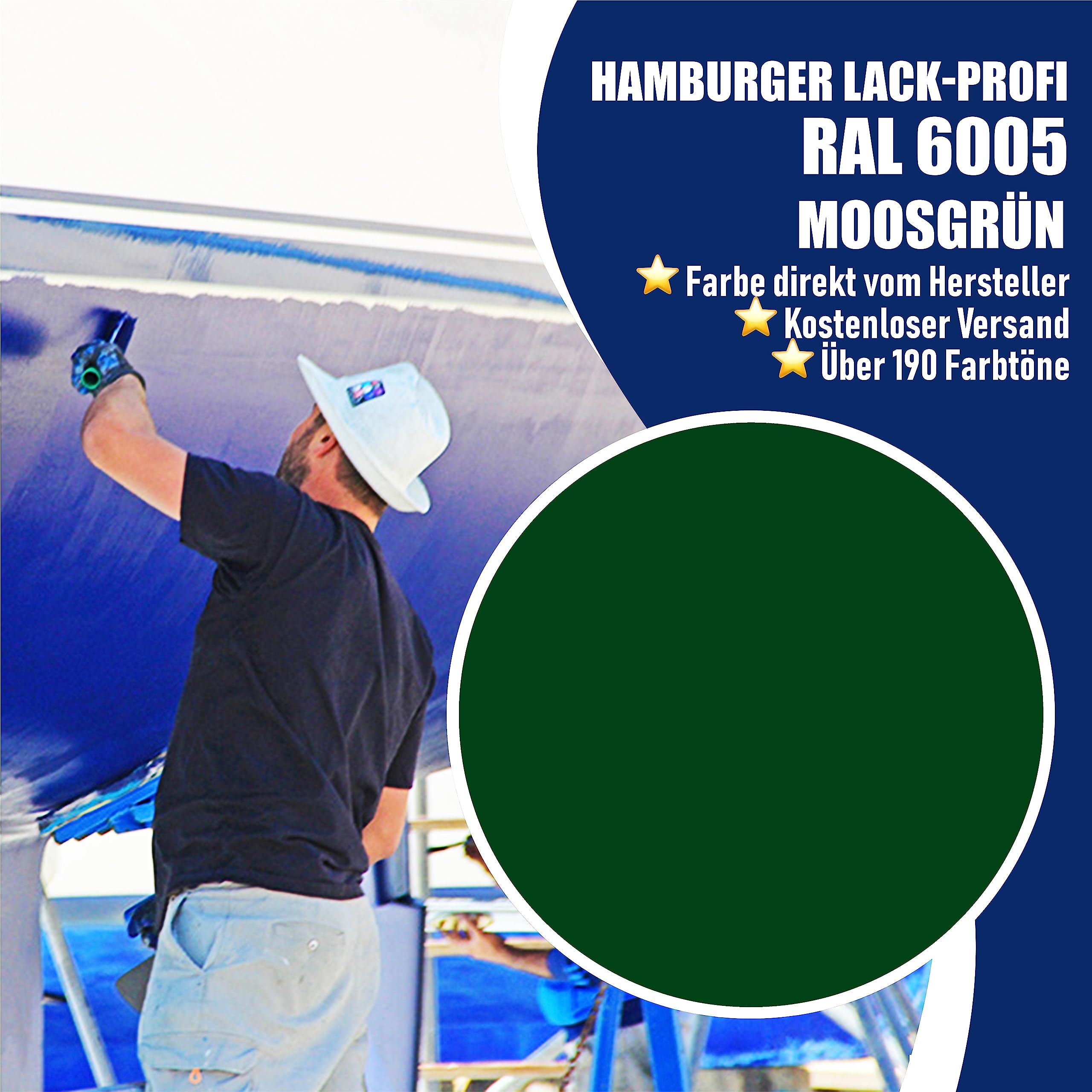 Hamburger Lack-Profi 2K Bootslack GLÄNZEND für GFK, Kunststoff & Polyester Grün Moosgrün RAL 6005 Yachtlack Yachtfarbe Bootsfarbe