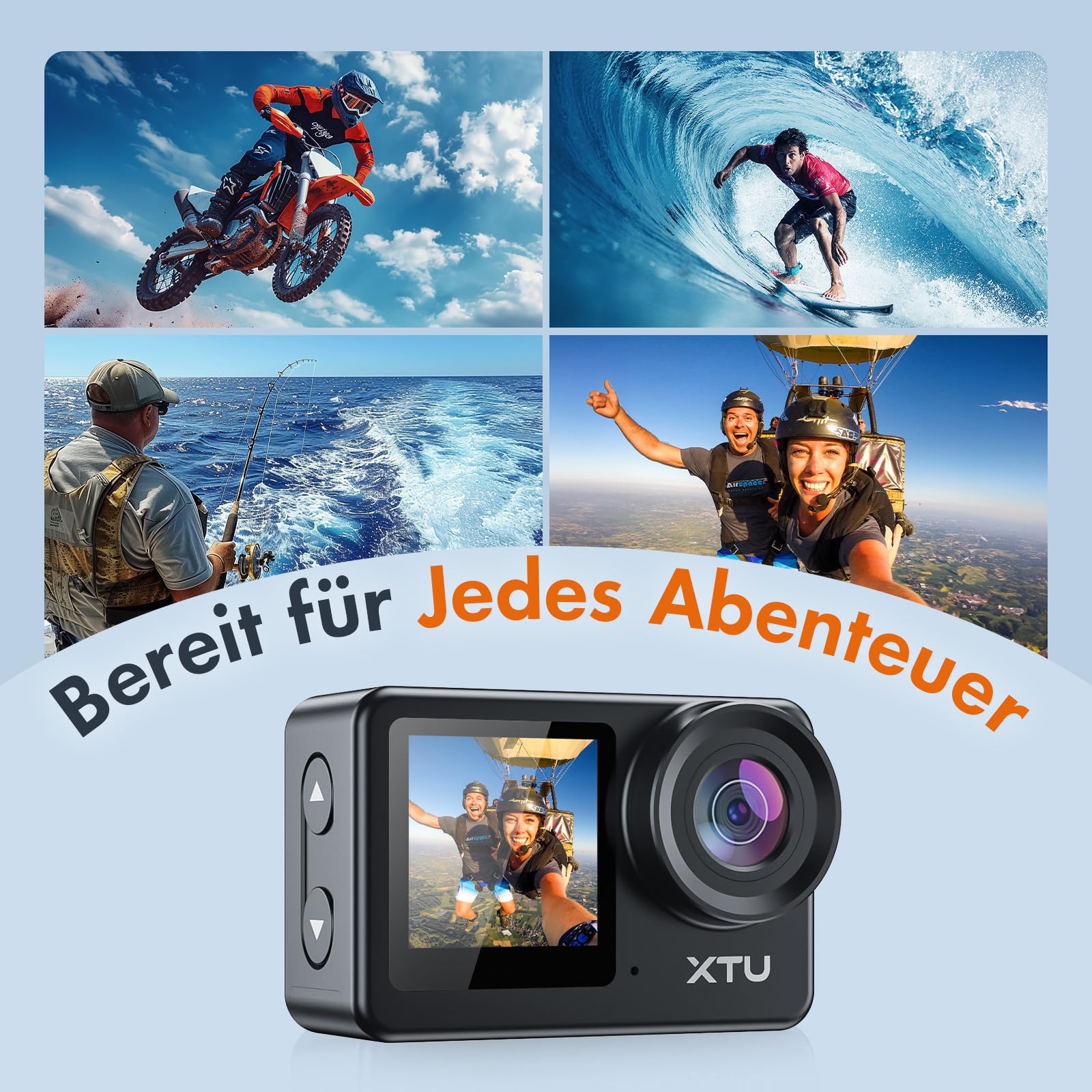 XTU S6 Action Cam 4K WiFi – Action Kamera mit 4K/30FPS, 20MP, EIS Bildstabilisierung, 170° Weitwinkel, Unterwasserkamera 40m, Touchscreen Actionkamera für Motorrad, Fahrrad & Outdoor