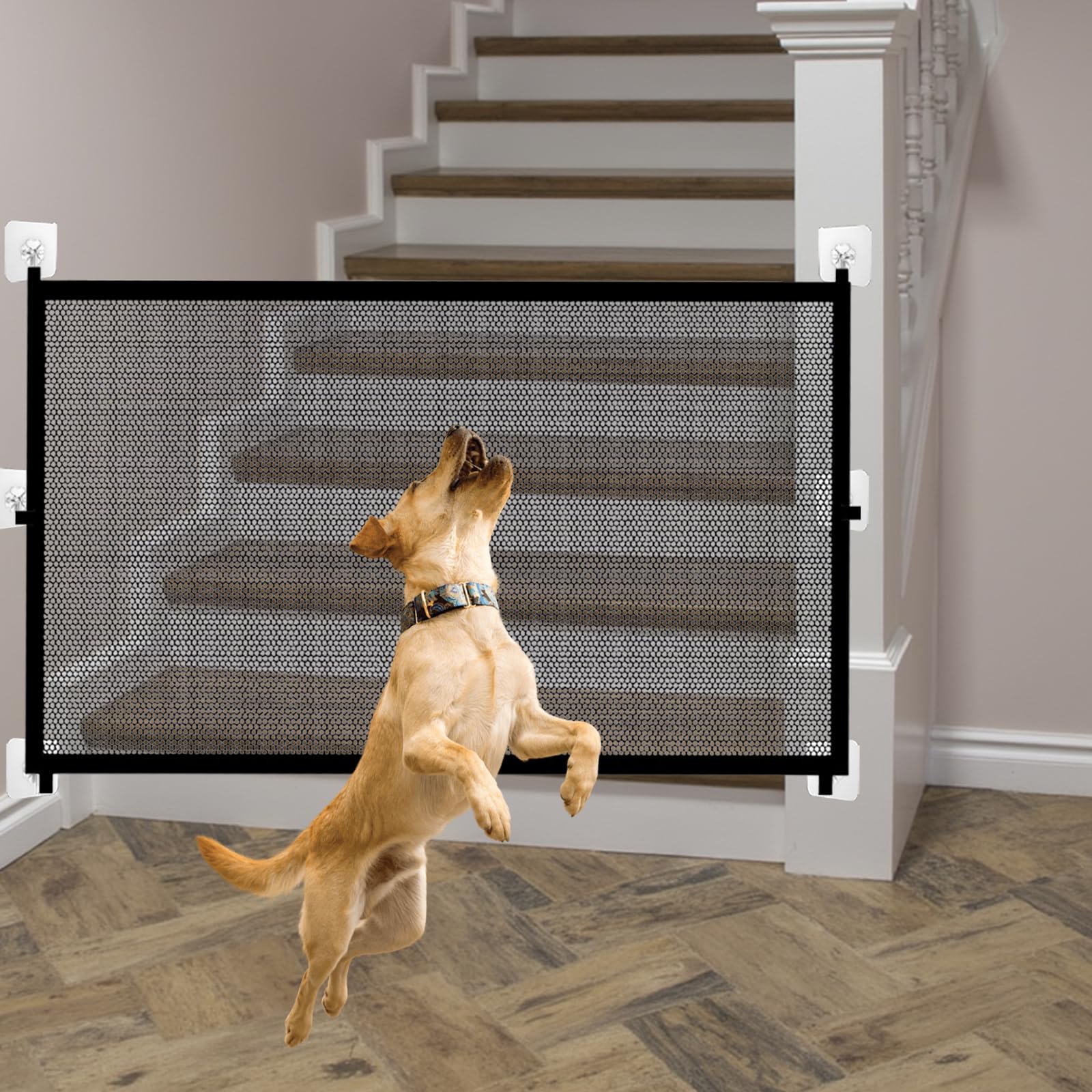 Cancello Rete Per Cani Portatile - Magico Gate Pieghevole - Estensibile Fino 110cm - Nero - Foto 1