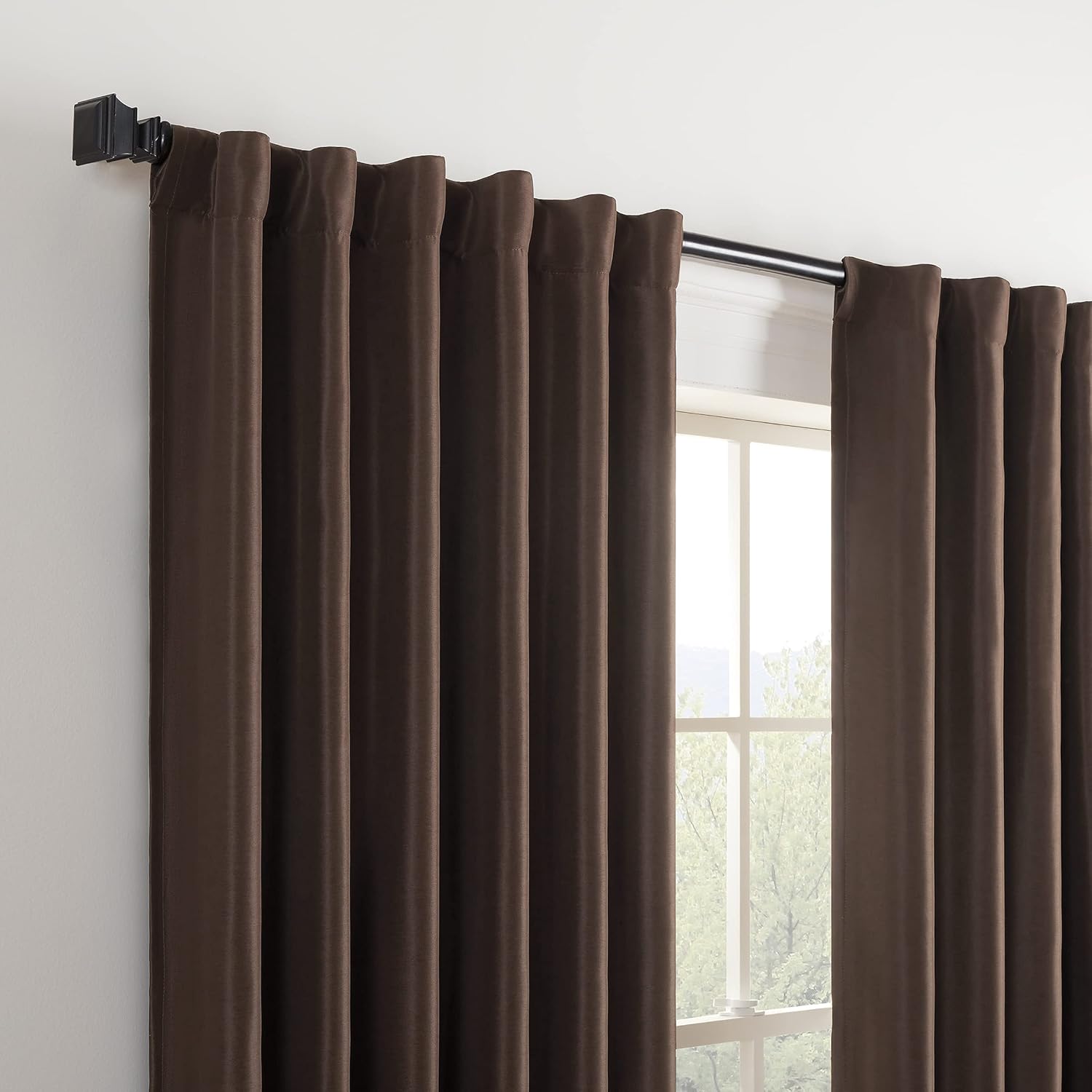 ECLIPSE Fresno Modern Blackout Thermal Rod Pocket Window Curtain for Bedroom (1 Panel), 52" x 108", Espresso