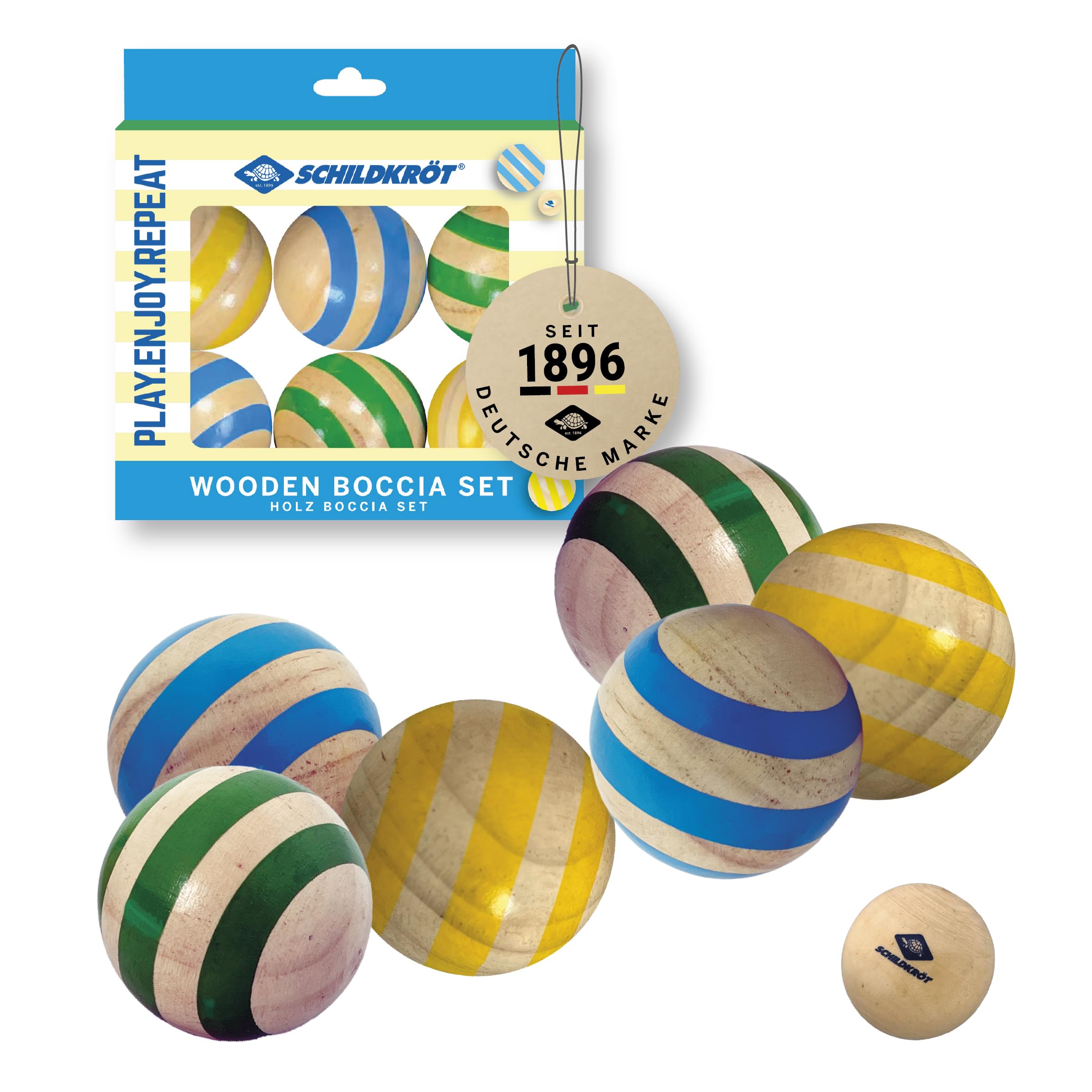 Schildkröt Wooden Boules Set | 6 Coloured Balls and a Shooting Ball | FSC Certified | for Garden, Beach and Park | Skill Game for Kids and Families