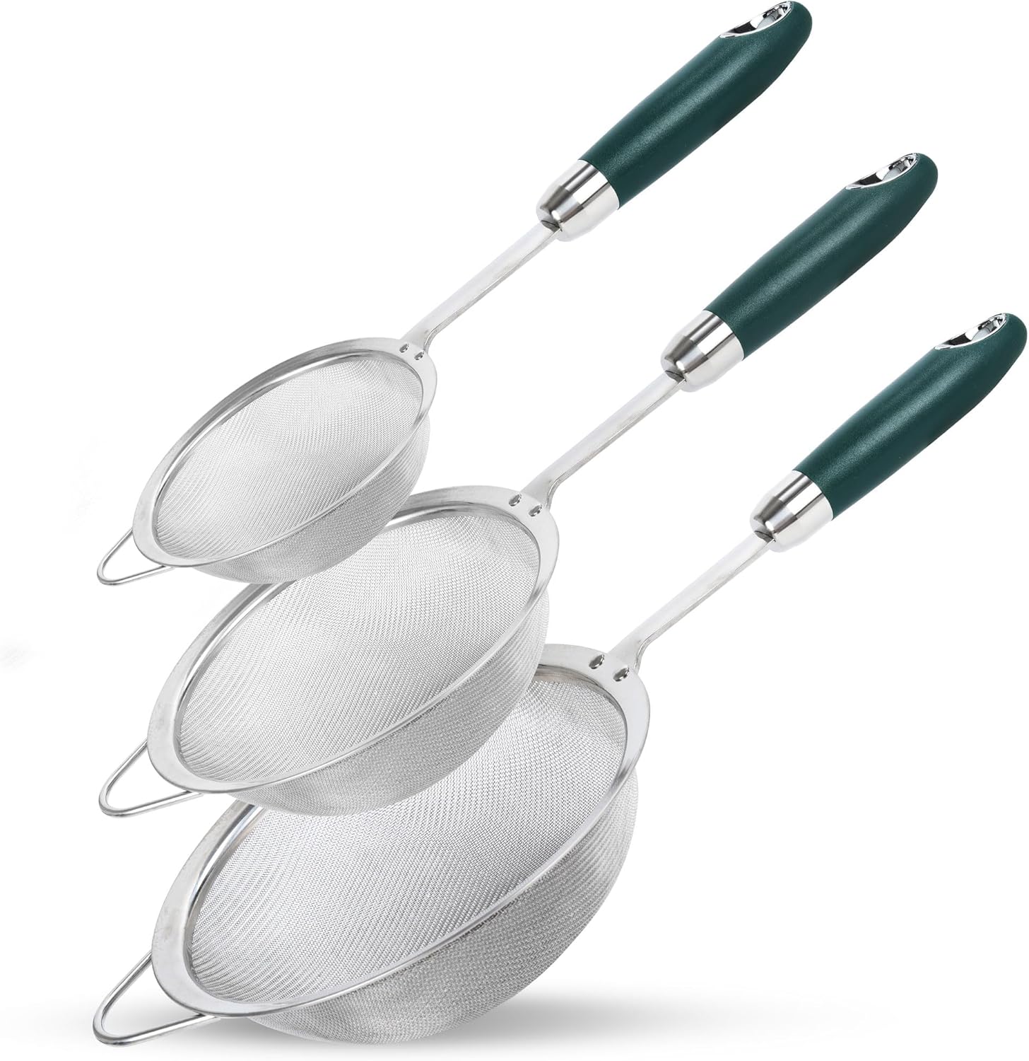 304 Stainless Steel Fine Mesh Strainer Set, 3 Sizes 12/14/18cm Kitchen Strainers, 40 Mesh Sieve for Rice, Pasta, Flour, Tea & Juicing, Rust-Resistant Food Strainer with Long Handle, Dishwasher Safe
