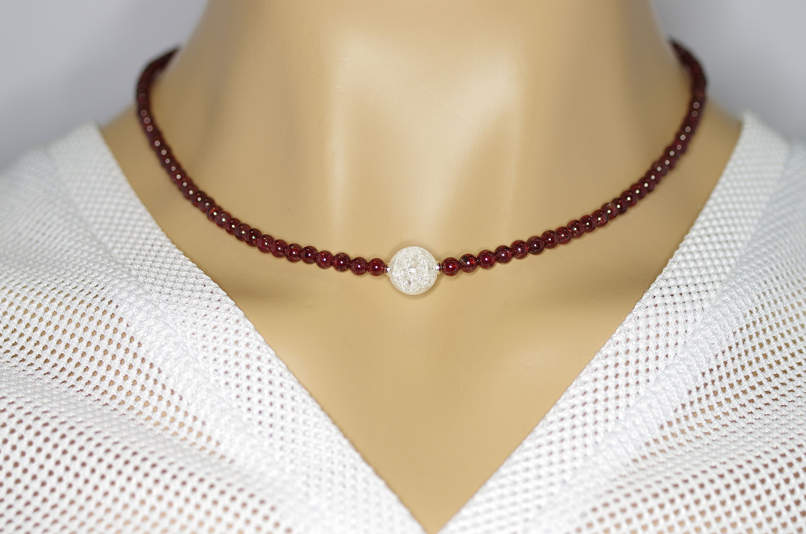 Granat Halskette mit Bergkristall Kugel Verschluss 925er Sterling-Silber