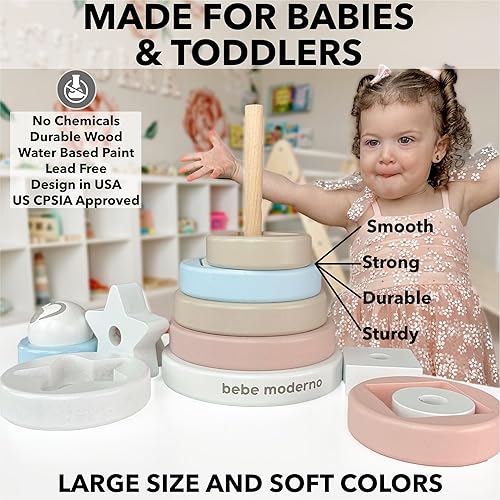 Miniatura 2 de Rompecabezas de madera apilador de anillos  Juguetes Montessori para bebés de más de 12 meses, anillos apilables y formas, juguetes apilables para