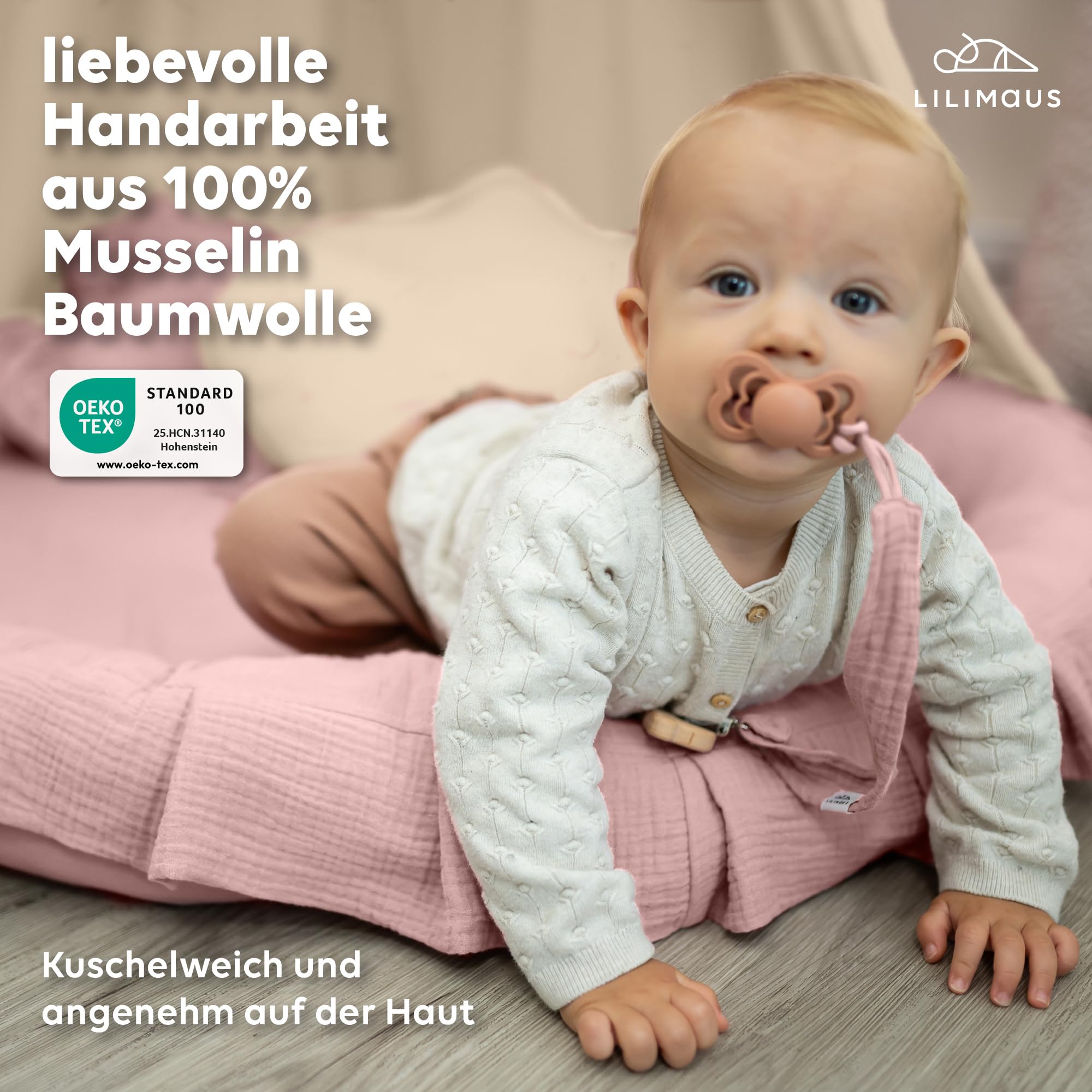 lilimaus Bodenkissen Kinder [Großes Kissen in 12 Farben] - Sitzkissen mit 100% Musselin-Baumwollbezug - hautfreundlich, atmungsaktiv und waschbar - Spielmatte Baby