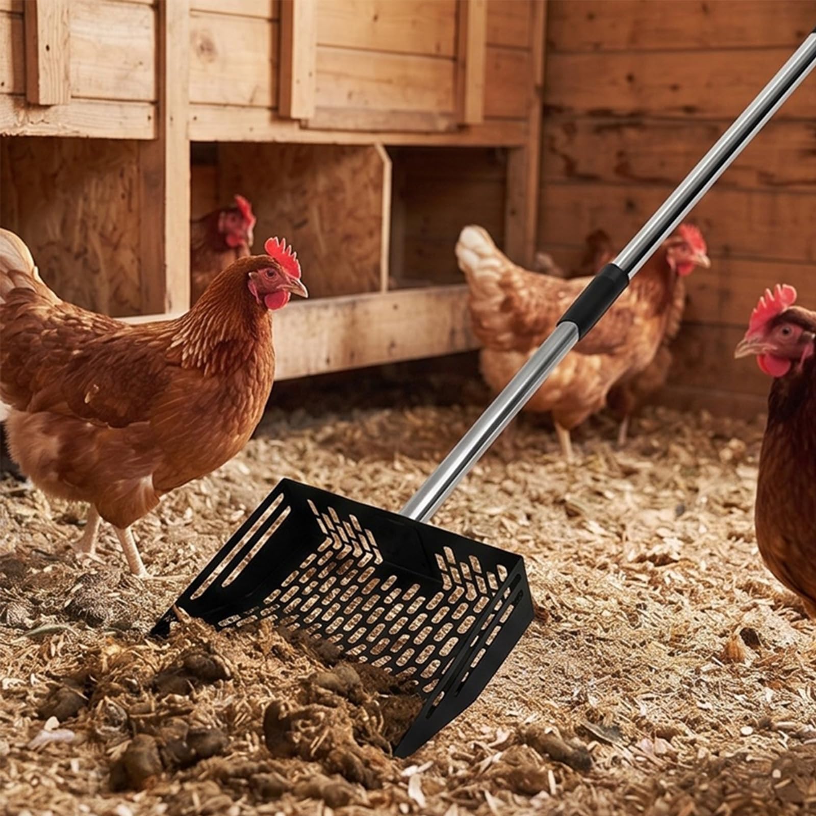 Pala para pollos de arena, rastrillos y cucharas, herramienta de mango largo, pala desmontable para mantenimiento de gallineros, pala grande