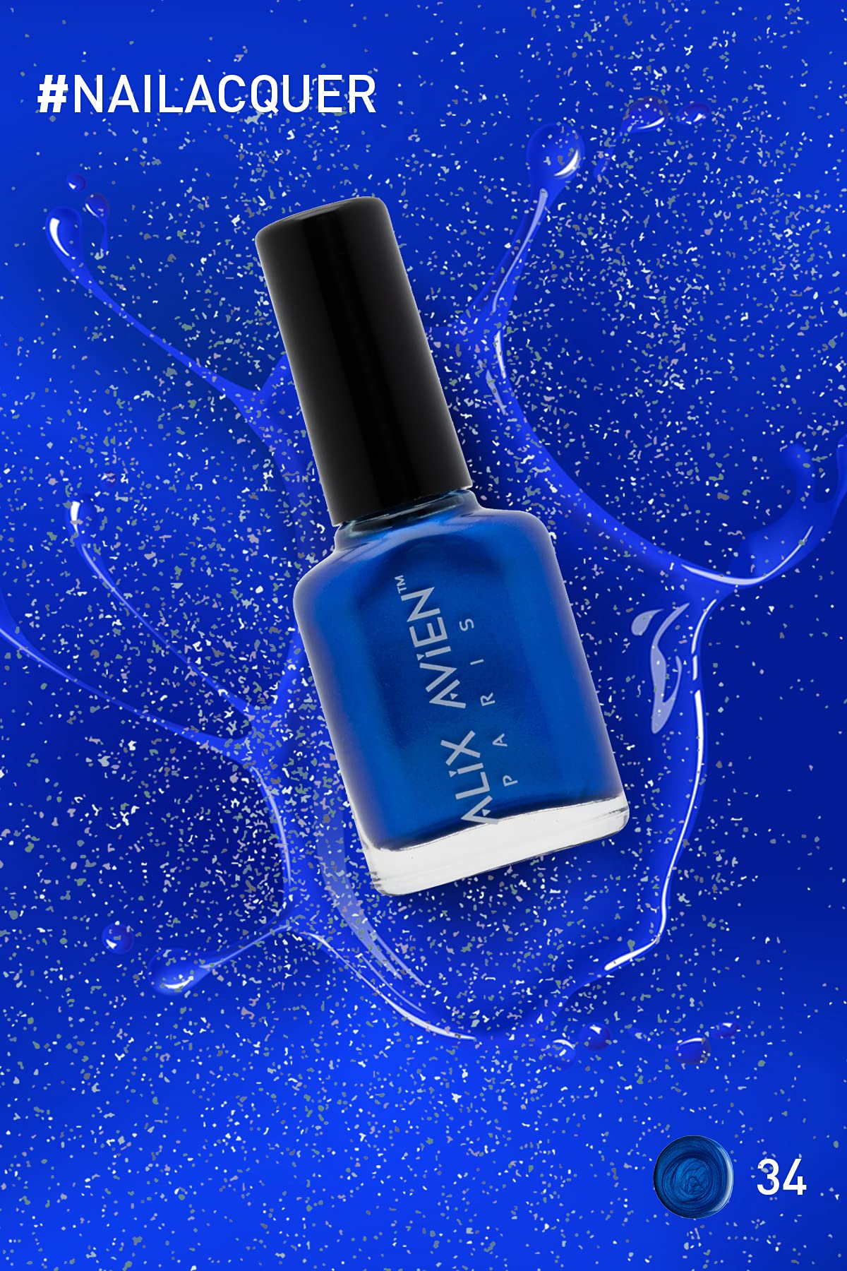 ALIX AVIEN Sedefli Saks Mavi Oje 34 - Yüksek Pigmentli Uzun Süreli Kalıcılık Hızlı Kuruma - Nail Lacquer 34