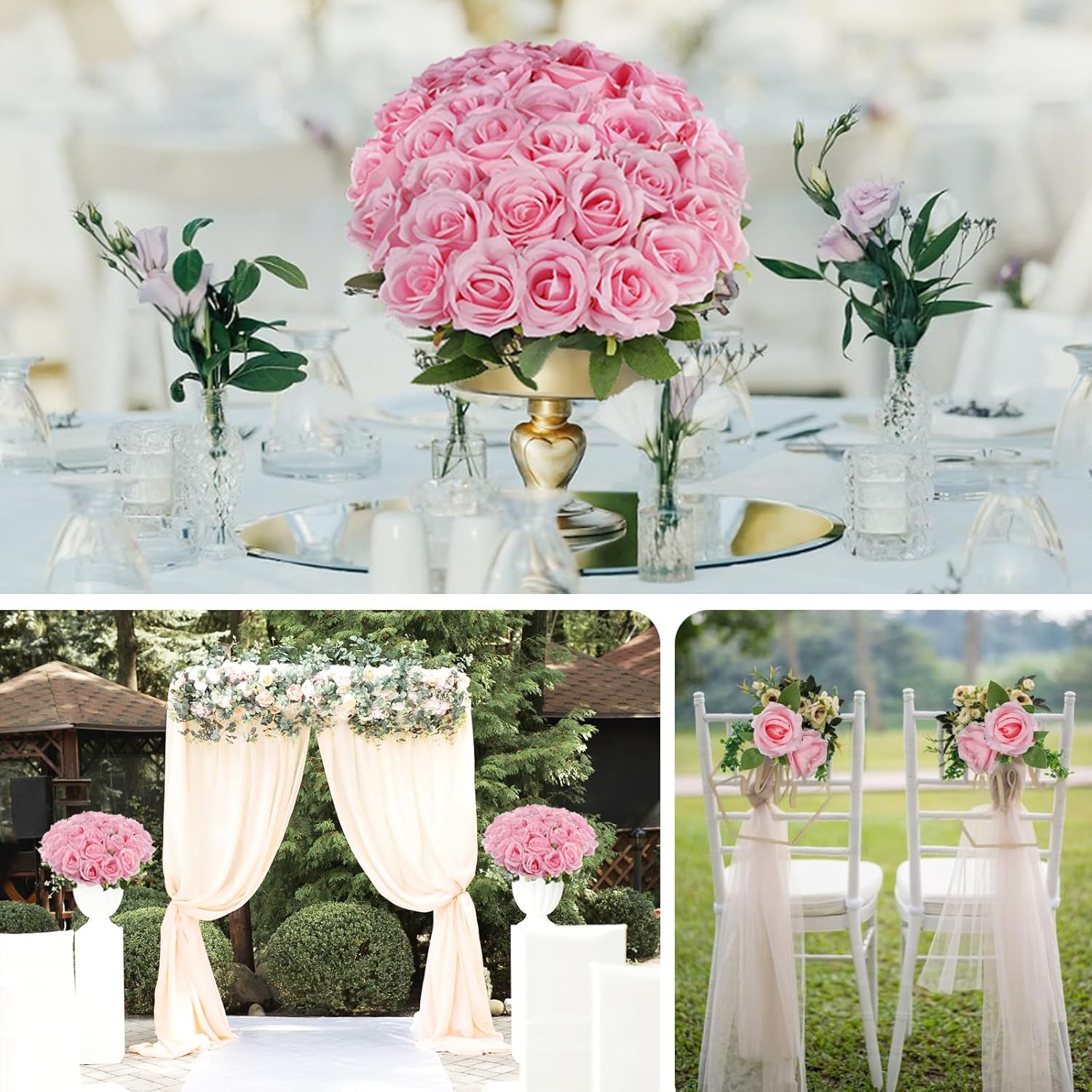 36PCS Fake Roses Artificial Silk Flowers Artificial Roses with Long Stems - Pink Roses Faux Silk Roses Bulk, Realistic Roses Bouquet for Home Wedding Centerpieces Decoration Party Decor - Image 8