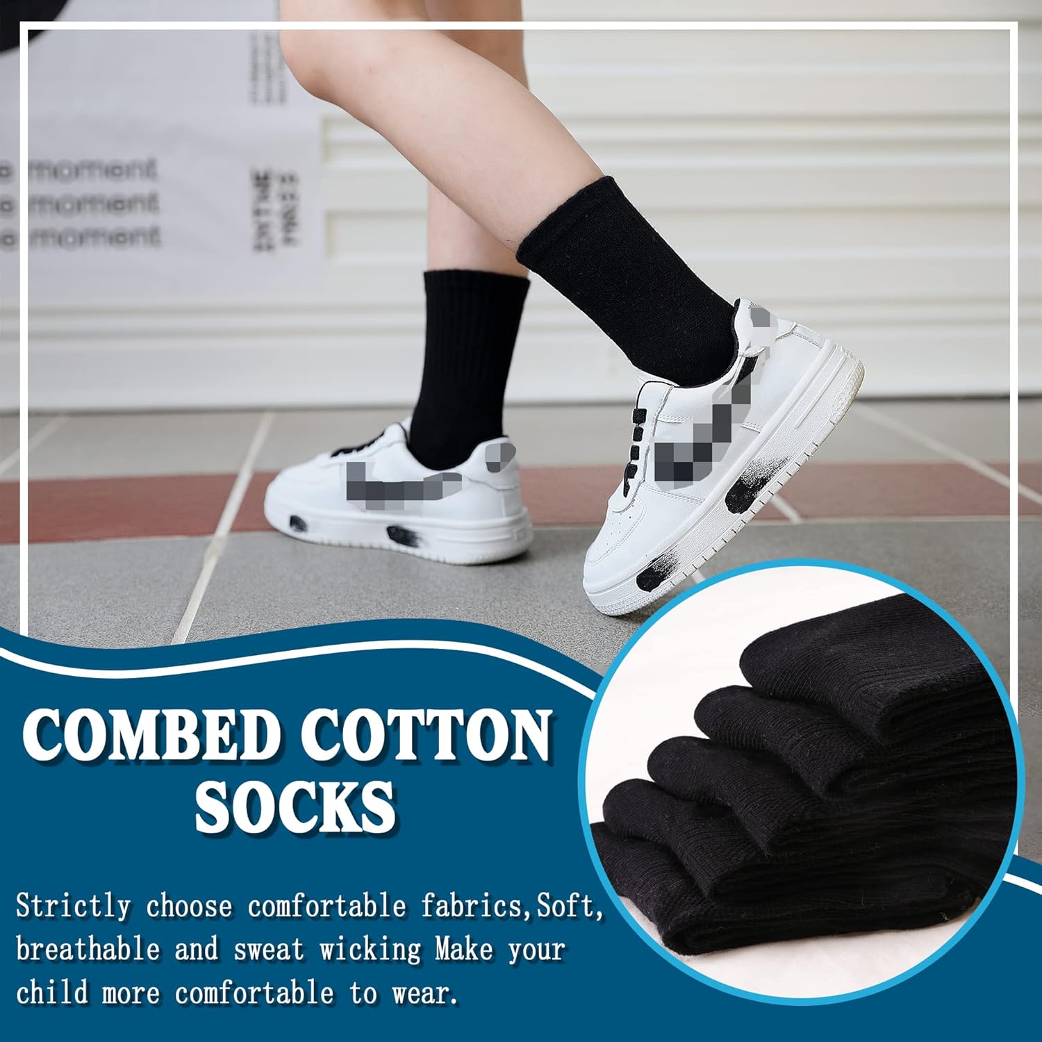 Kids Classics Crew Socks 10 Pairs Child Boy Girls Athletic Cotton Basic School Uniform Breathable Casual Sports Socks - Image 3