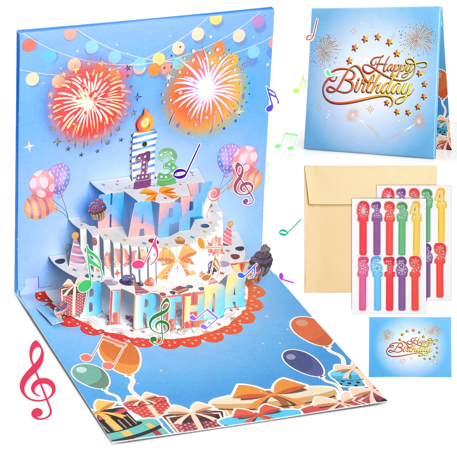 Biglietto Di Compleanno Musicale Pop-Up 3D Con Luci – Candela LED Per Bambino 1-10 Anni Con Busta