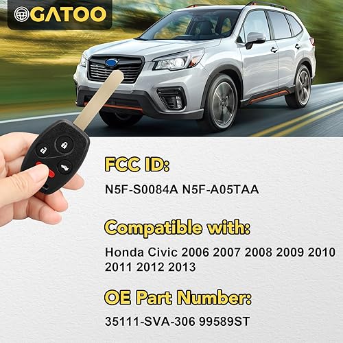 Miniatura 3 de Llavero de repuesto para Civic 2006 2007 2008 2009 2010 2011 2012 2013, N5F-S0084A 99589ST N5F-A05TAA, 2 unidades