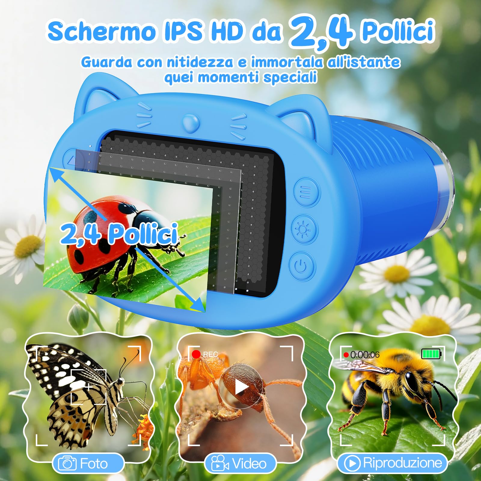 Microscopio Portatile per Bambini, Microscopio Digitale 1000x per Bambini con schermo IPS da 2,4 pollici, funzione fotografica e compatibilità con PC, Regalo Perfetto per Bambini (Blu)