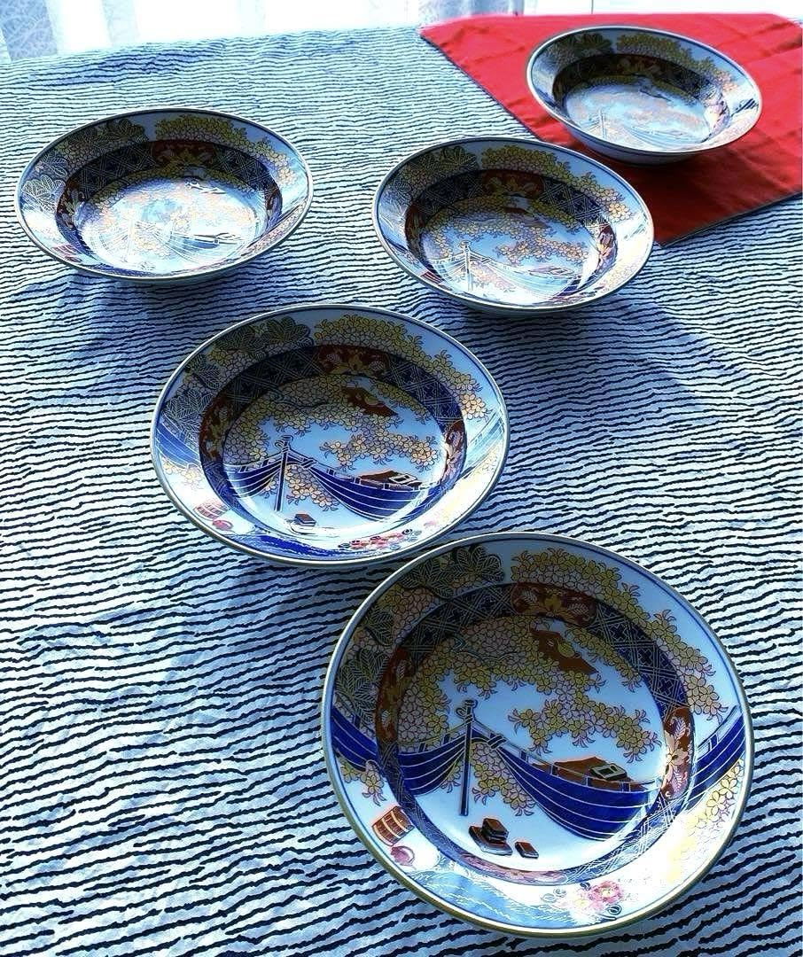 有田焼　伝統工芸士　緒方松右衛門作　金彩深皿5客未使用美品16×3.8大幅値下げ 有田焼 伝統工芸士 緒方松右衛門作 金彩深皿5客未使用美品16×3.8大幅