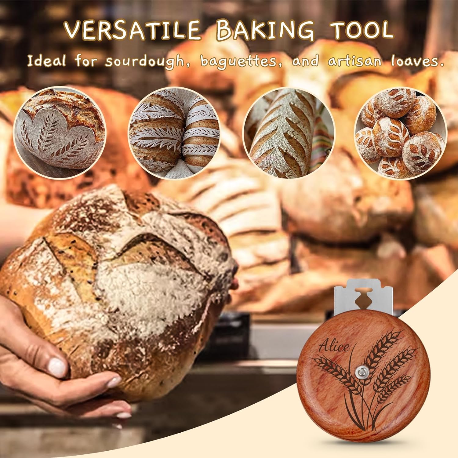 Personalized UFO Bread Lame Engraved Dough Scoring Tool with Name for Sourdough Artisan Bread Baguettes Ergonomic Design Stainless Steel Blade Gift for Home Bakers & Baking Enthusiasts (Moon) - Image 3