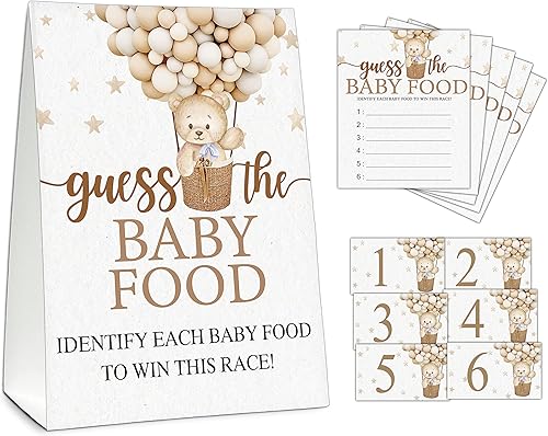 Guess the Baby Food Party Games, juego de baby shower, 1 letrero de pie + 25 tarjetas de respuesta + 6 tarjetas de números, suministros de disponible en Yaxa Costa Rica