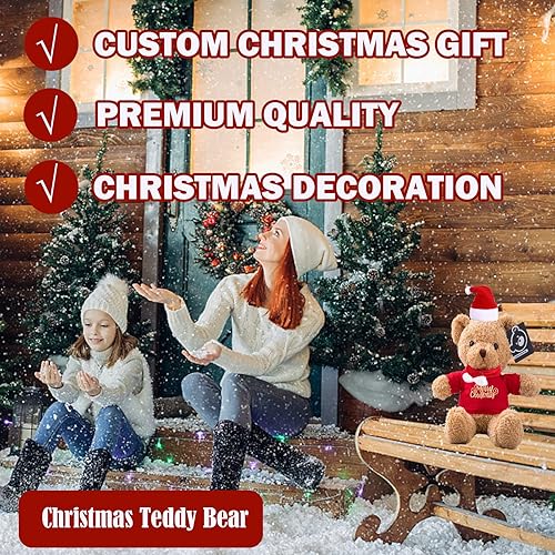 Miniatura 6 de Oso de peluche de Navidad, regalo personalizado de Navidad con bendición o texto personalizado, oso de peluche personalizado con sombrero de