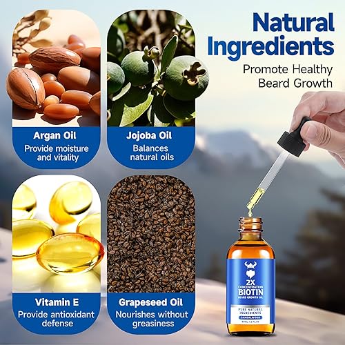 Miniatura 5 de Aceite para el crecimiento de la barba, aceite de biotina para barba de concentración 2X para hombres (2 onzas), aceite natural para barba con