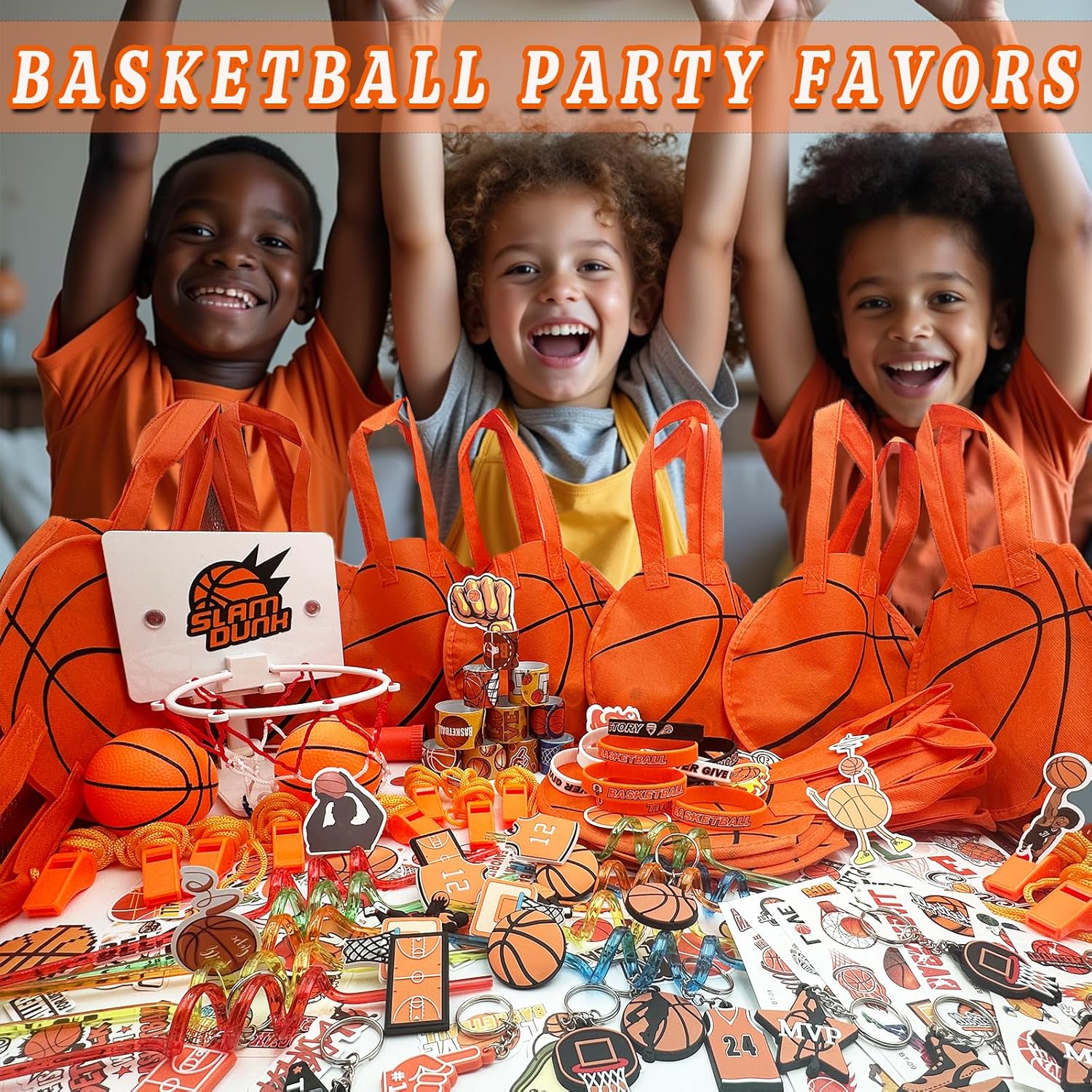 121 Pcs Basketball Party Favors, Basketball Party Supplies Include Basketball Shooting Sets, Basketball Gift Bags, Basketball Whistles, Other Products for Basketball Party Decorations - Image 2