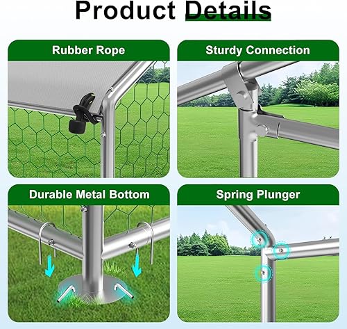 Miniatura 4 de Gallinero grande de metal para gallinero con cubierta residente de agua para casa de conejos, corral de pollo al aire libre para patio, techo