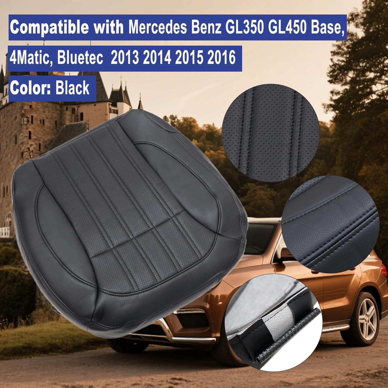 gxarts driver side bottom replacement perforated leather seat cover black compatible with mercedes benz gl350 gl450 2013 2014 2015 2016