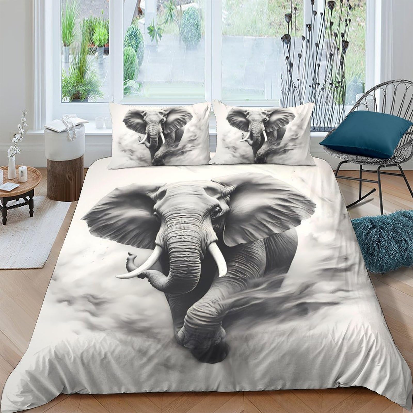 Ctjqhvkz Style-6 3D Printed Elephant Art Fitted Sheet Microfiber Soft Breathable Safari Wildlife Bed Cover For Bedroom Home Decor Single（135X200cm）