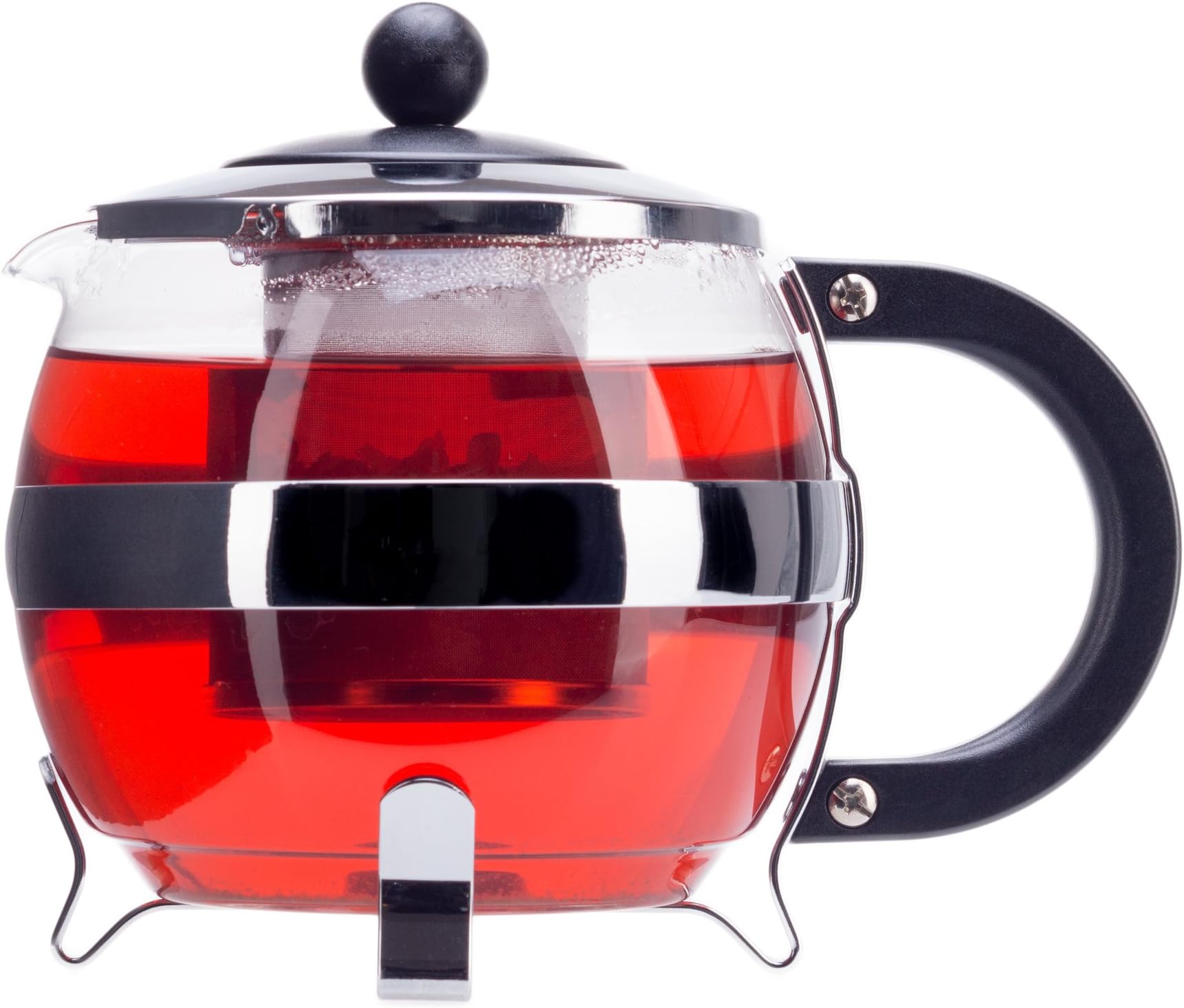 Stunning Glass Globe Teapot with Cozy Warmer, High-Quality Borosilicate Glass, Beautiful Chrome Finish Teapot – 9cm Stainless Steel Infuser, Large Enough for 4 to 5 Cups of Tea