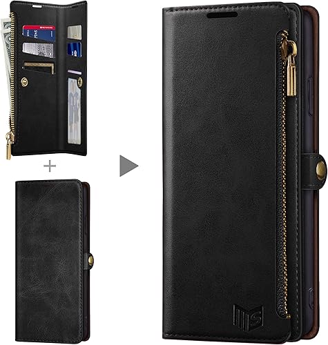 Miniatura 9 de SUANPOT Funda tipo cartera para iPhone 14 de 6.1 pulgadas con bloqueo RFID, 9 ranuras para tarjetas, bolsillo, tarjetero con tapa y cremallera, de