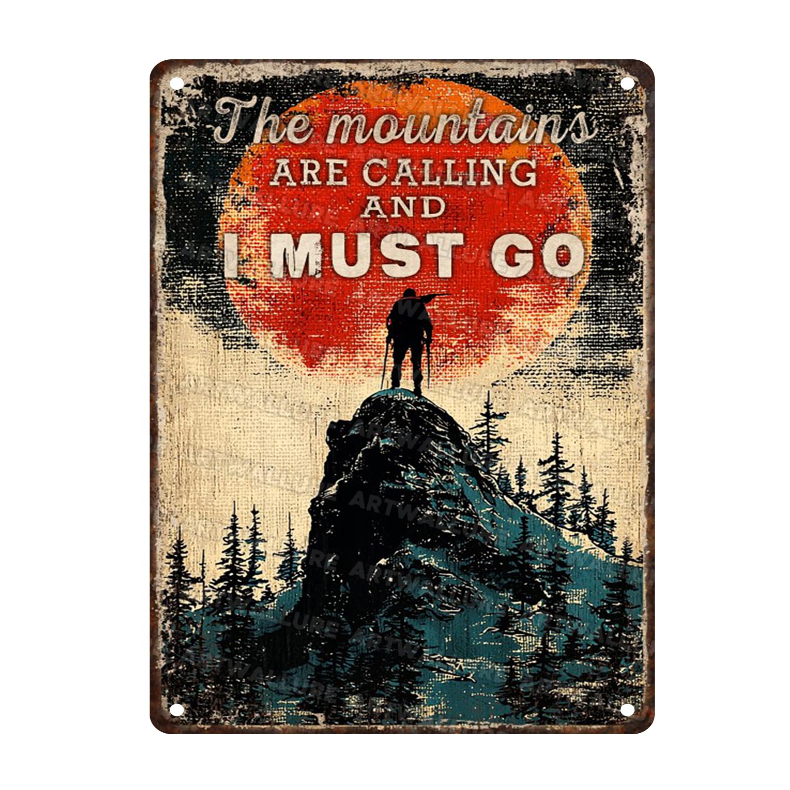 Vintage Metal Sign Hiking The Mountains are Calling and I Must Go Wall Decor Retro Art Plaque for Outdoor Yard Backyard Bar 12x16inch