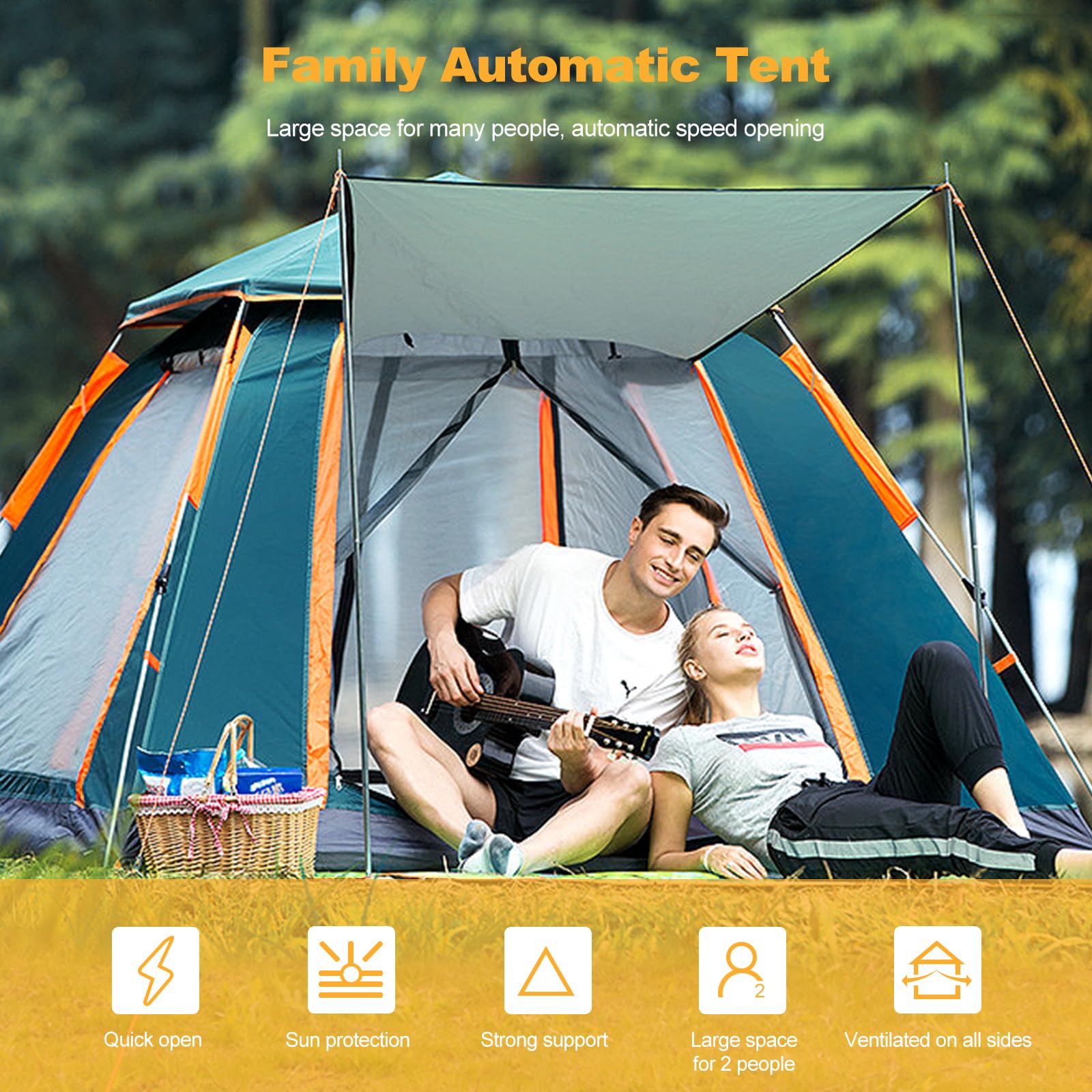 Ergocar - wodoodporny lekki namiot outdoorowy typu Pop Up dla 3-4 osób, ochrona przed słońcem, szybkie rozkładanie namiotu kopułowego, na kemping, wędrówki z plecakiem, wędrówki i inne zajęcia na świeżym powietrzu