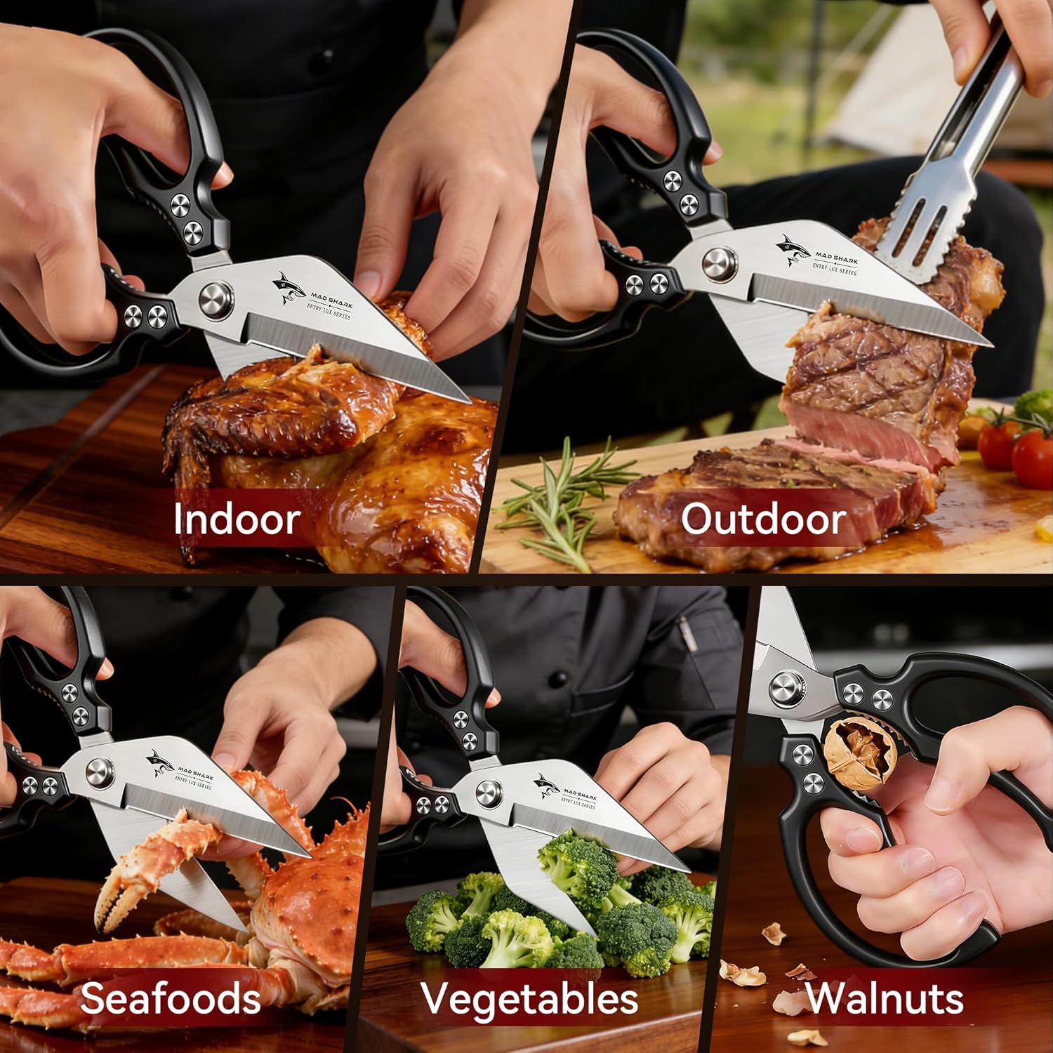MAD SHARK Heavy Duty Kitchen Shears, Dishwasher Safe All Purpose Kitchen Scissors, Premium Sharp Poultry Shears for Turkey, Meat, Seafood, Vegetables, Stainless Steel Blades, Gifts for Men Women