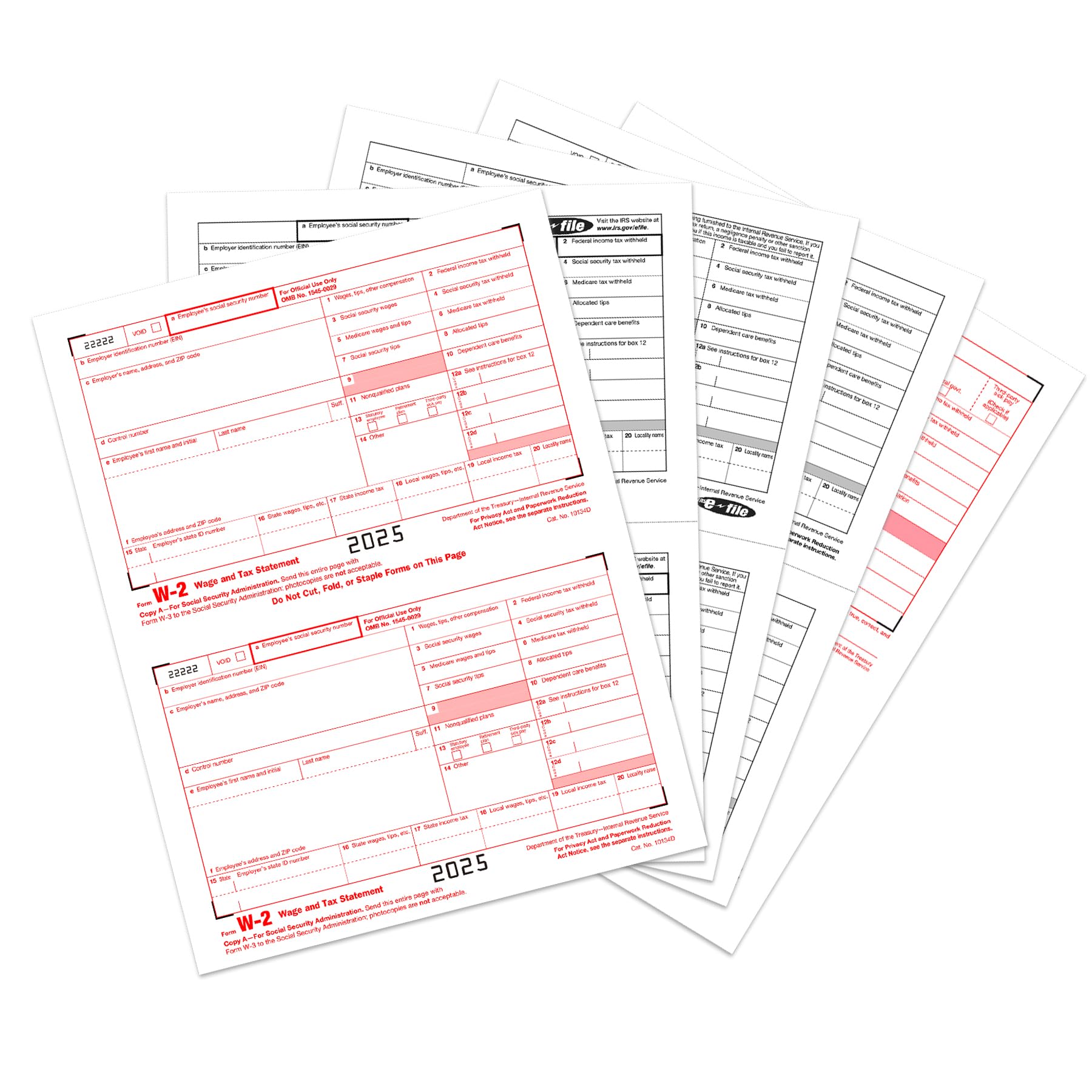 W2 Forms 2025, 6 Part Tax Forms, 25 Employee Kit of Laser Forms Designed for QuickBooks and Accounting Software