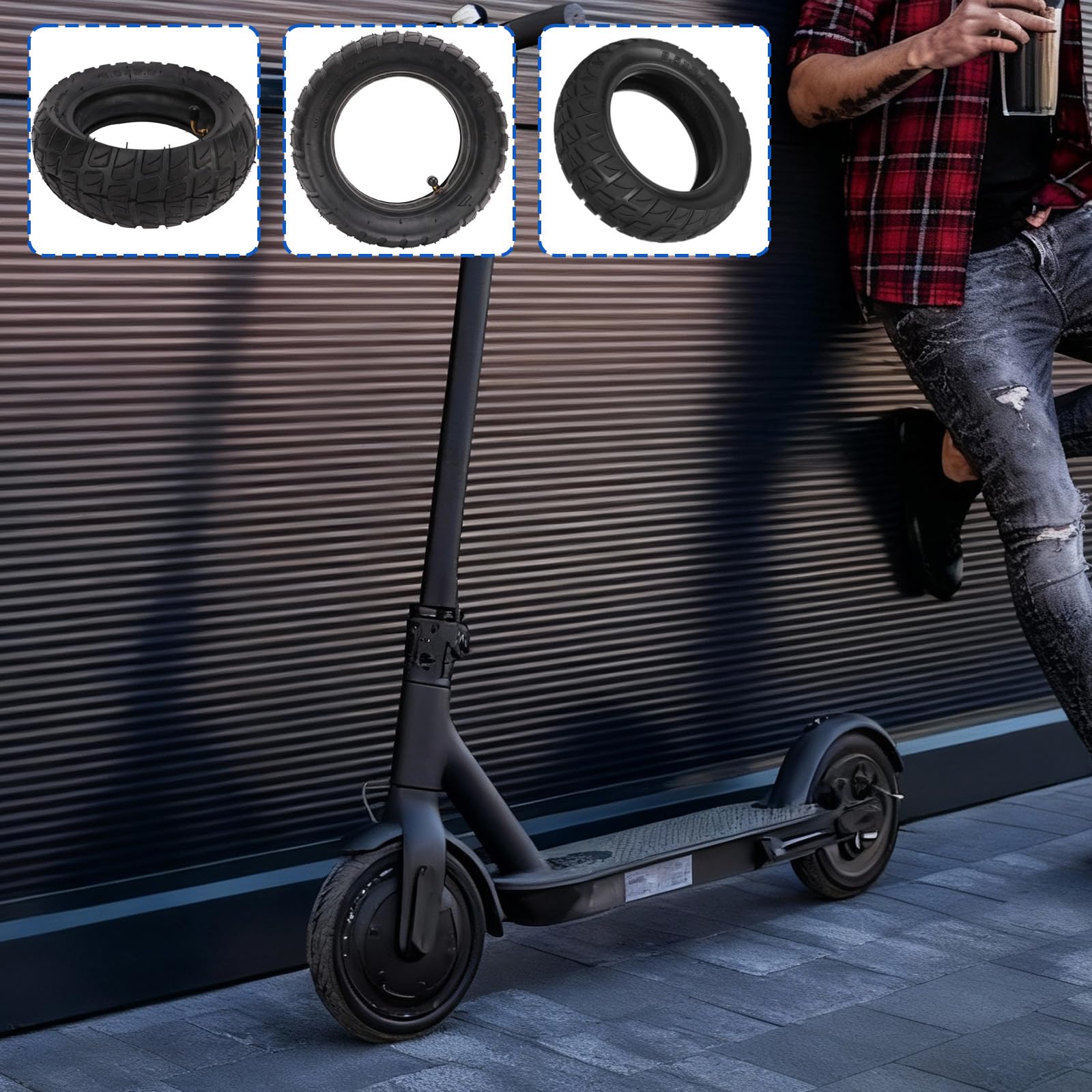 Pneu Scooter Électrique, Pneu Anti-Choc Gonflable Intérieur Extérieur 8.5x3.0 en Caoutchouc Résistant avec Adhérence Améliorée pour Remplacement de Roue E-Scooter