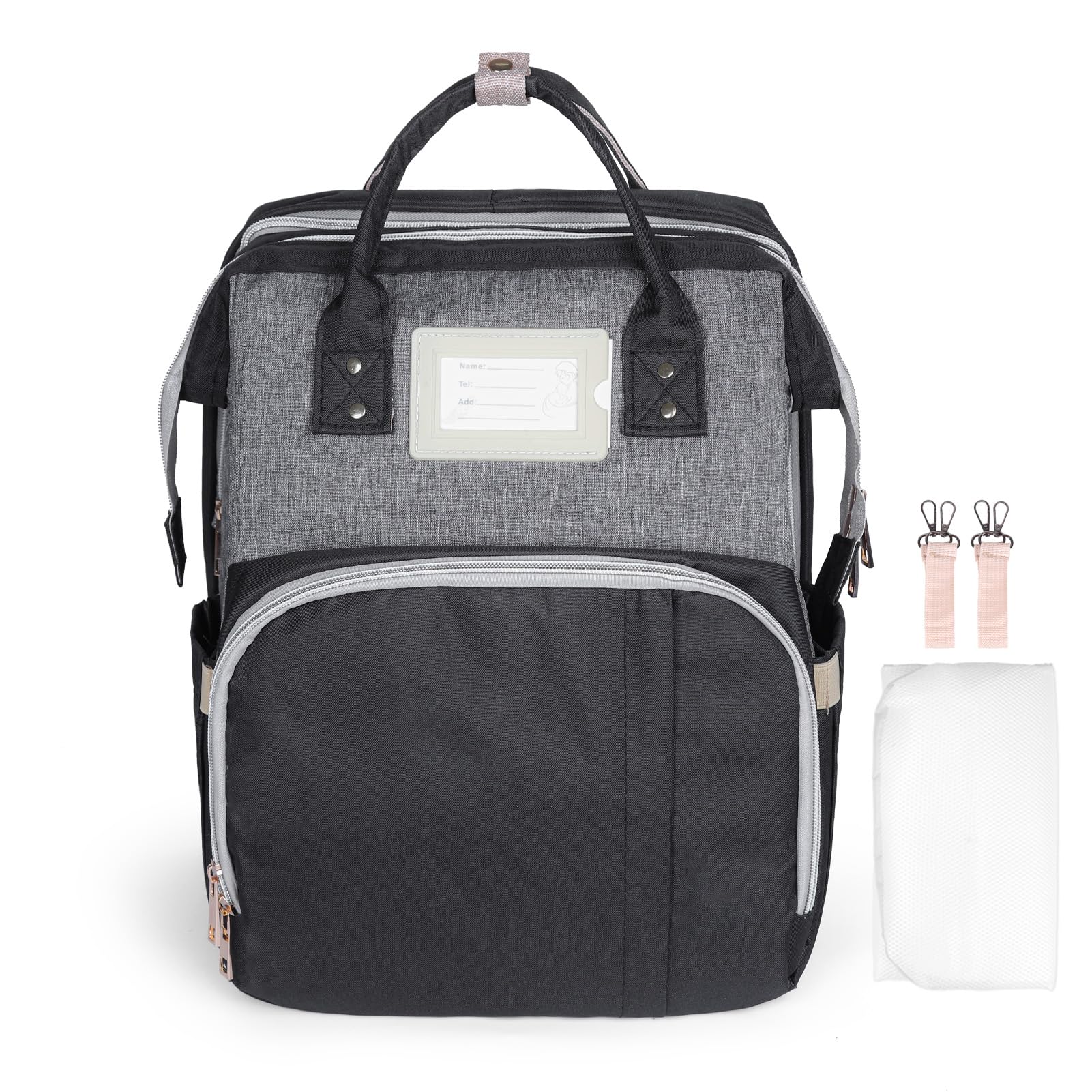 Ohotter Borsa Zaino Fasciatoio, Zaino Mamma Grande con Lettino Pieghevole, Materassino Fasciatoio, Cinghie per Passeggini, Tasche Isolanti Bottiglia, Zaino per il Cambio Unisex per Mamme e Papà