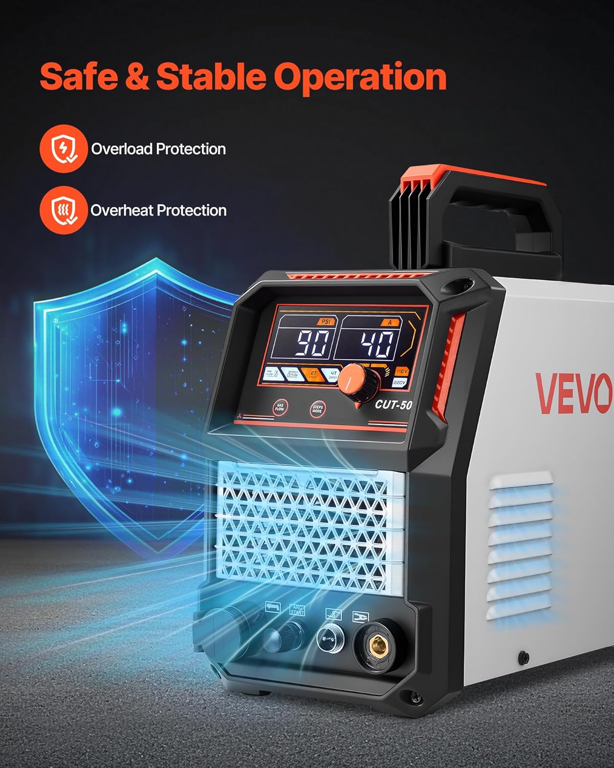 VEVOR Plasma Cutter, 50A Non-Touch Pilot Arc Plasma Cutting Machine, 110V/220V Dual Voltage Digital Display IGBT Inverter - with 2T/4T Function & Adjustable PA/PT Time for Home Repairs, Workshops