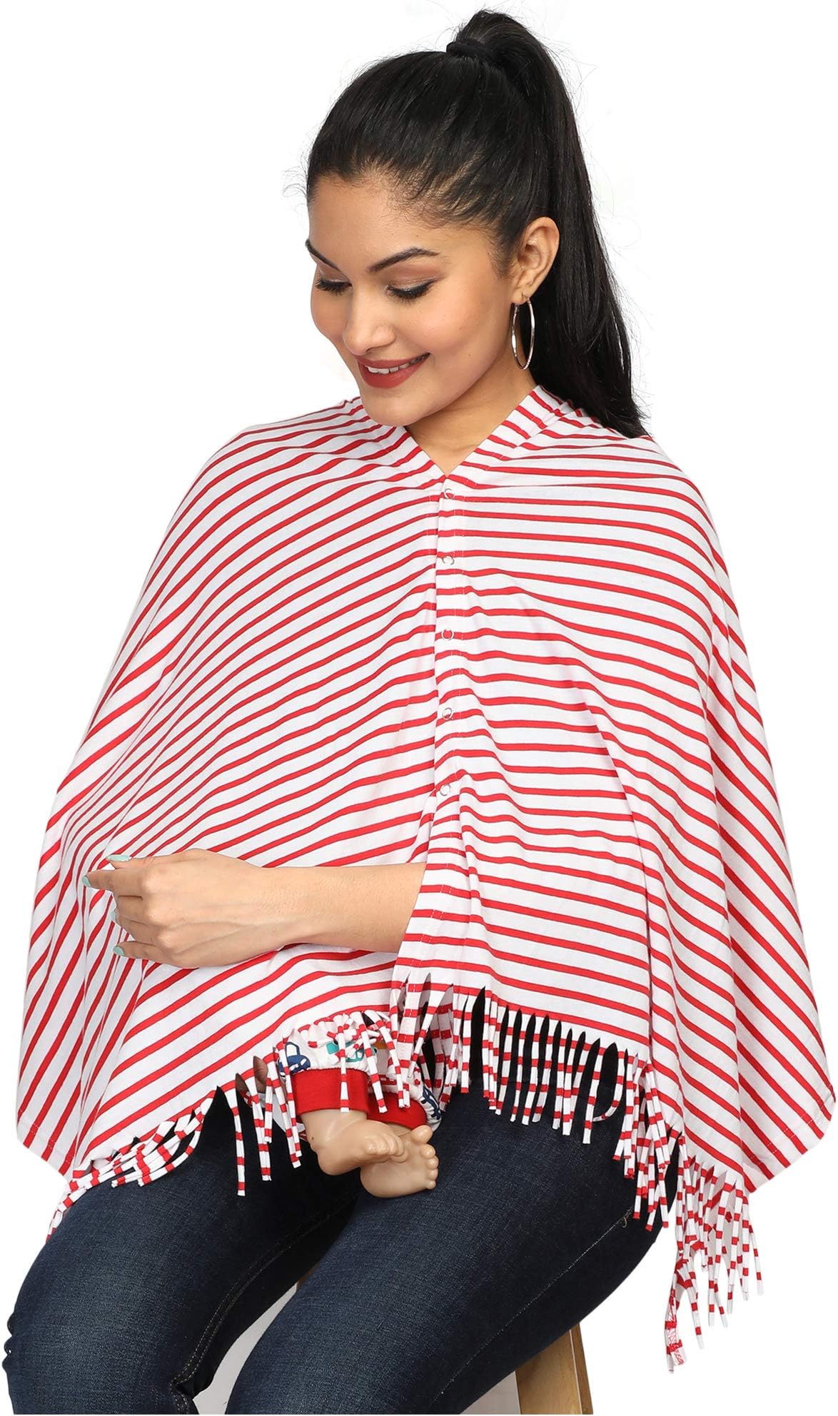 nene stripes Breastfeeding Multi Purpose Scarf The Jersey Cotton Stretchable Nursing Shawl, Breathable Breastfeeding Cover-Grey- Large Size 180cmX70cm