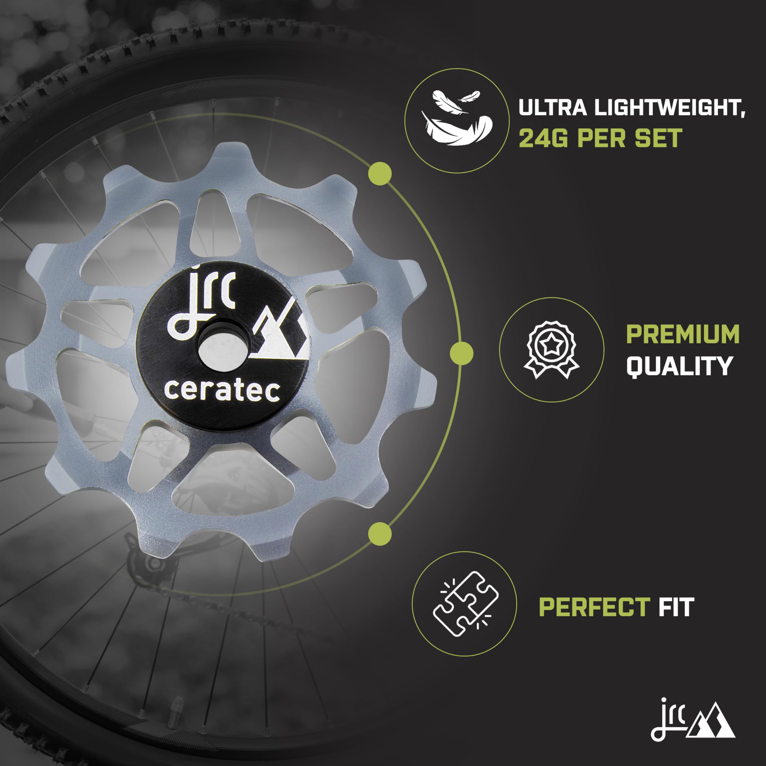 JRC Components Roues de poulie en céramique 11T | Compatible avec Shimano Dura Ace R9250 | Roue de dérailleur Hybride en céramique pour Shimano 12 Vitesses | Dérailleur arrière