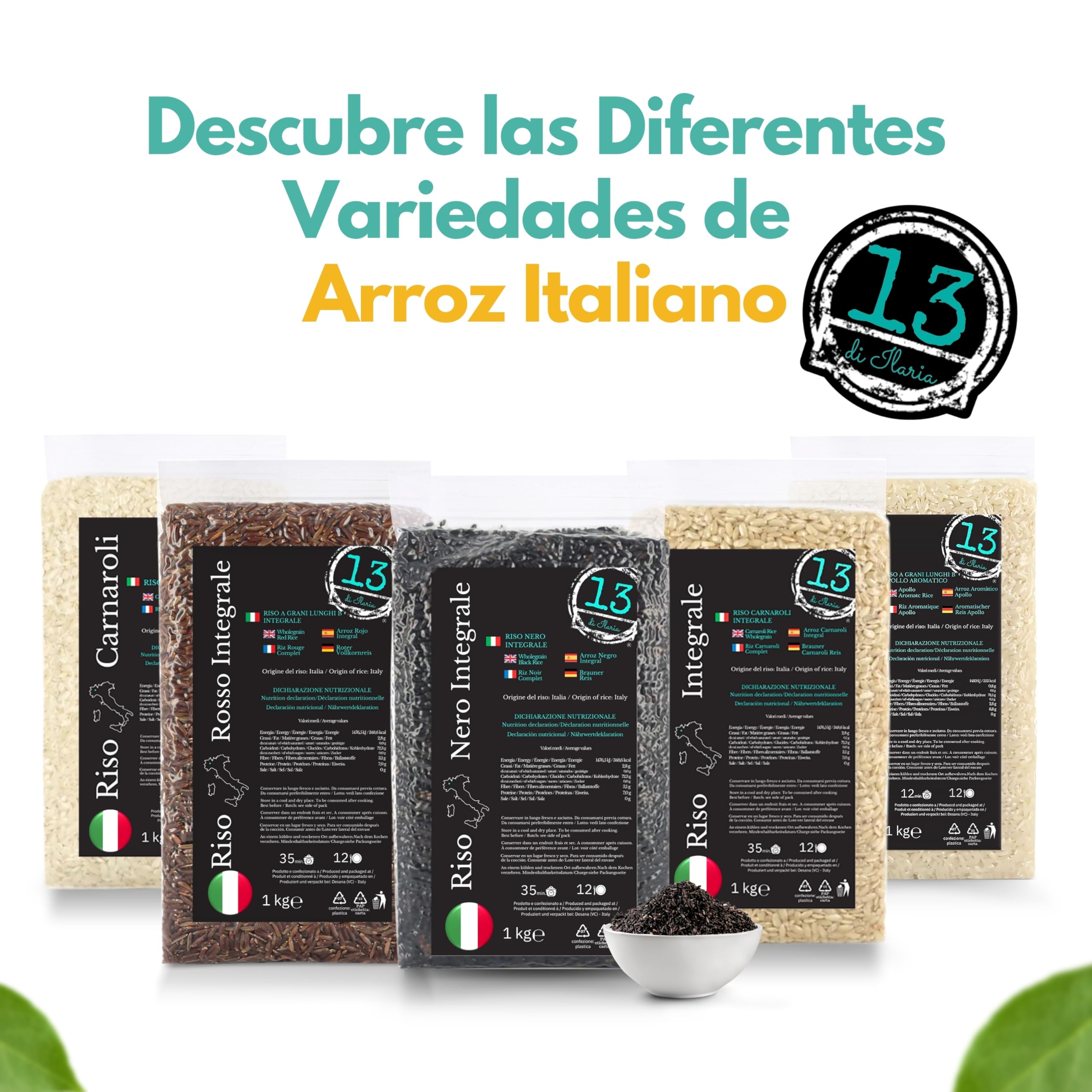 Arroz Negro Integral Italiano 6 kg (6x1 kg) – Tipo Venere – Rico en Fibra | 6 paquetes de 1 kg de arroz negro integral italiano tipo Venere, cultivado en Vercelli y naturalmente sin gluten
