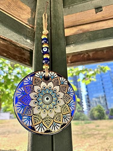 Miniatura 6 de Macroria Amuleto turco de nazar grande con marco dorado de 5 pulgadas, diseño de flor curva, diseño de ojo malvado, decoración de pared hecha a