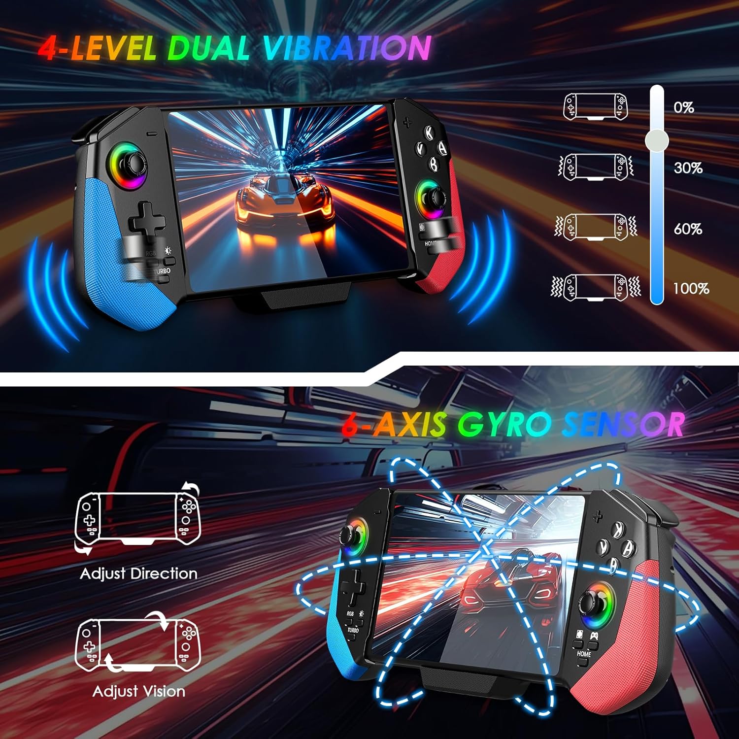 Switch Controllers for Nintendo Switch/OLED Controller, Upgrade Hall Effect Joystick Switch Pro Controller, One-Piece Switch Joypad for Handheld Mode with RGB Light - imagen 3